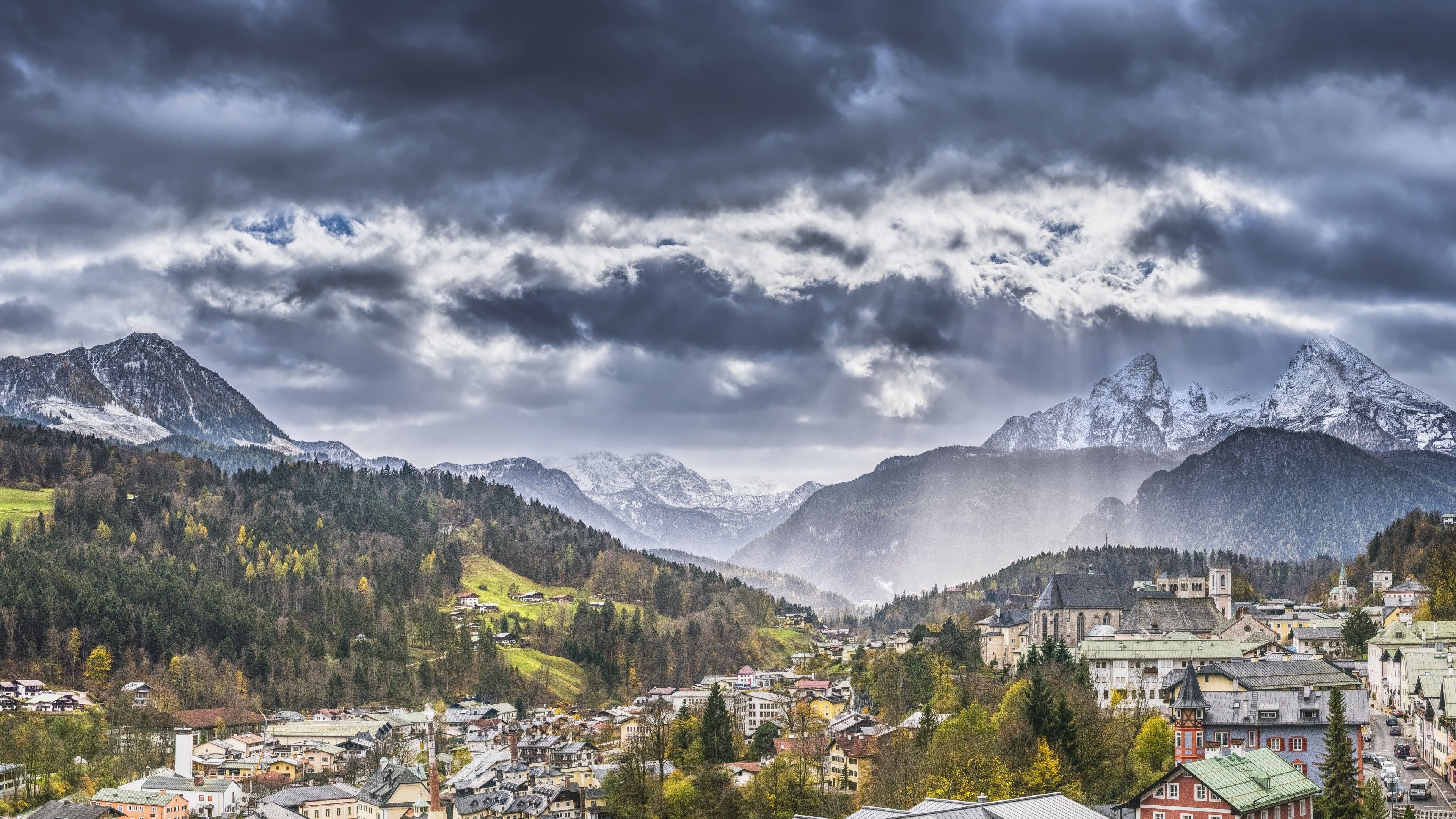 Stock Image Alps, Switzerland, Europe, mountains, trees, sky, clouds, 8k, Stock Image