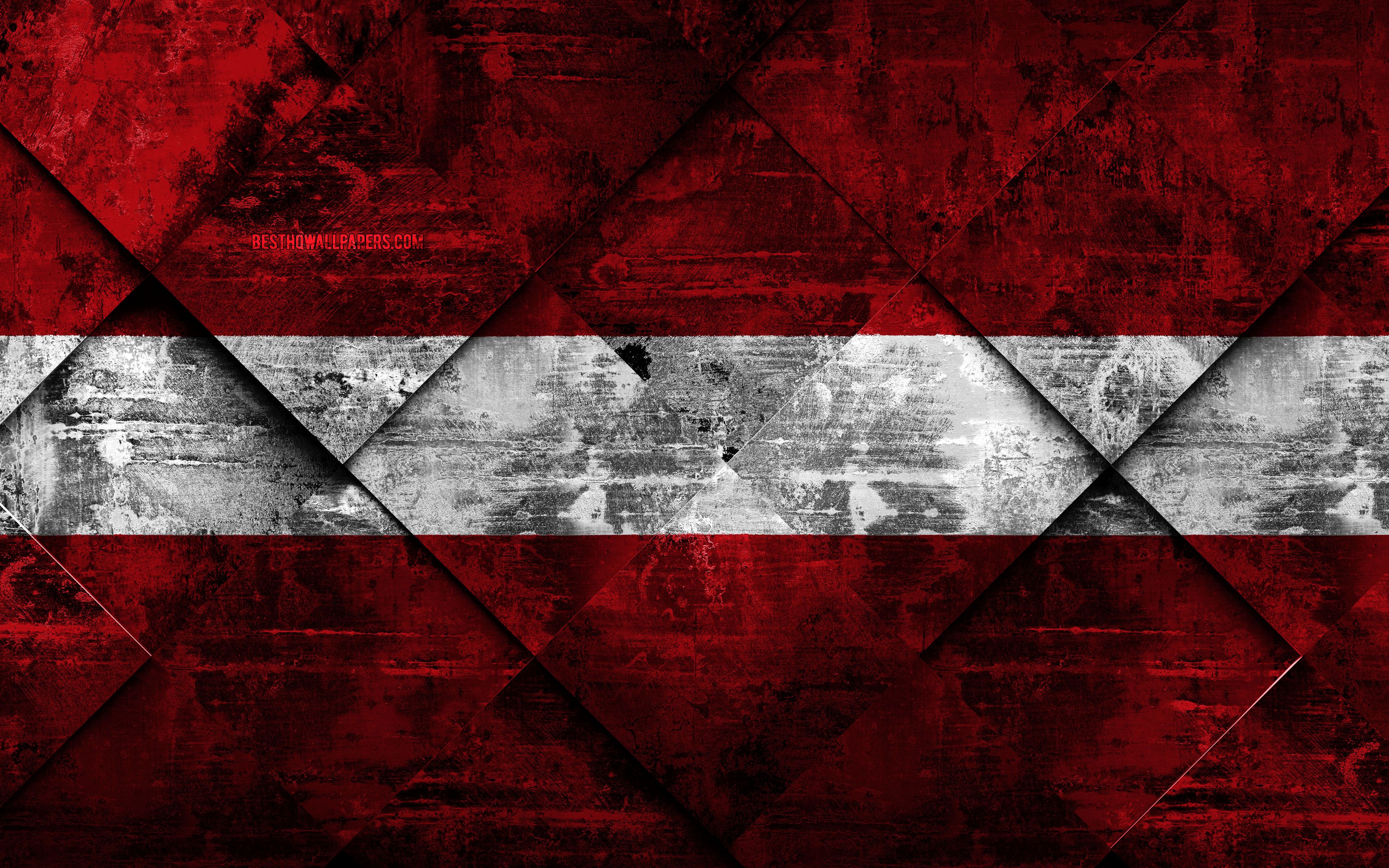 Download wallpaper Flag of Latvia, 4k, grunge art, rhombus grunge texture, Latvian flag, Europe, national symbols, Latvia, creative art for desktop with resolution 3840x2400. High Quality HD picture wallpaper