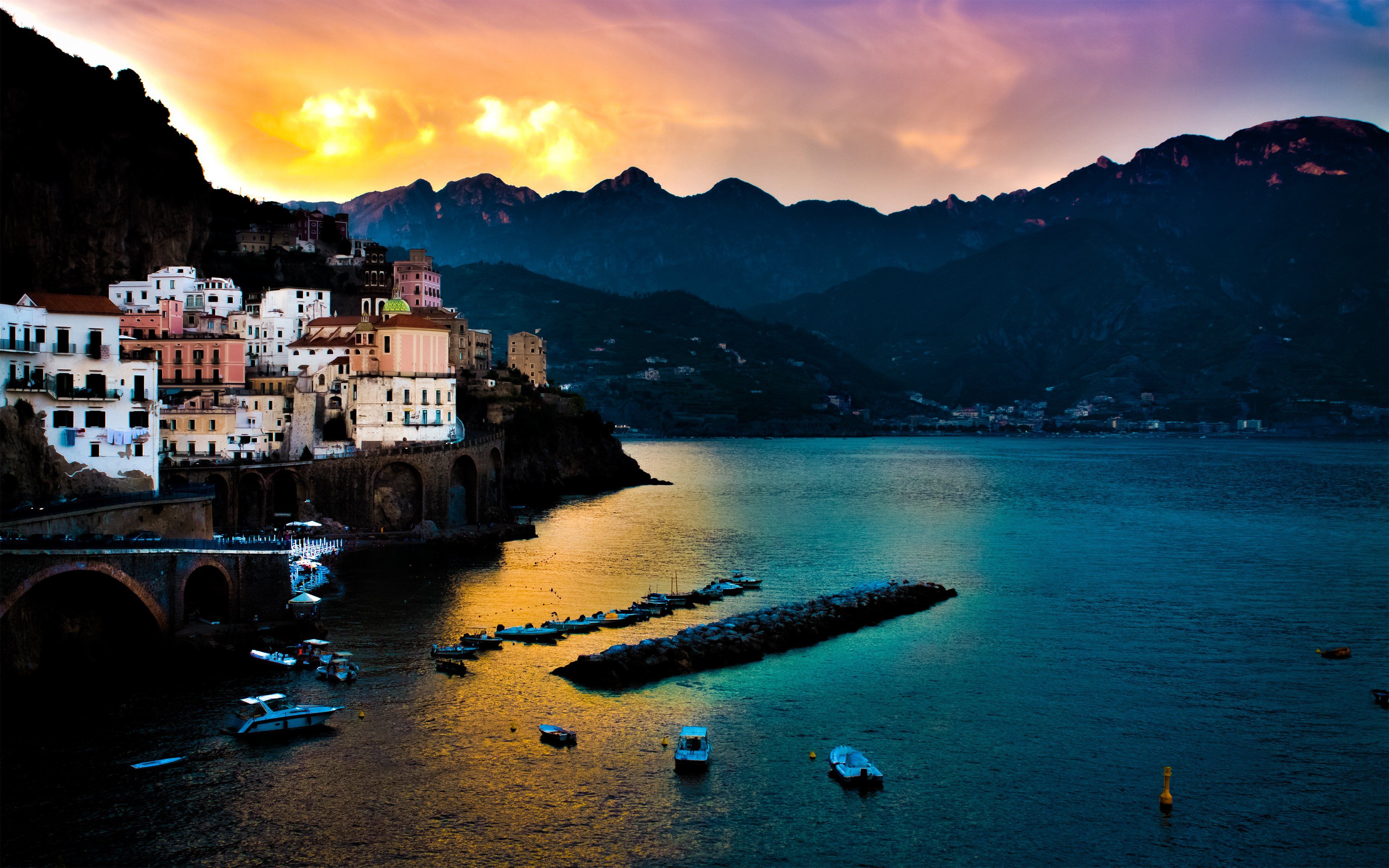 tyrrhenian, Sea, Amalfi, Italy, Town, Village, Building, Sunset, Marina Wallpaper HD / Desktop and Mobile Background