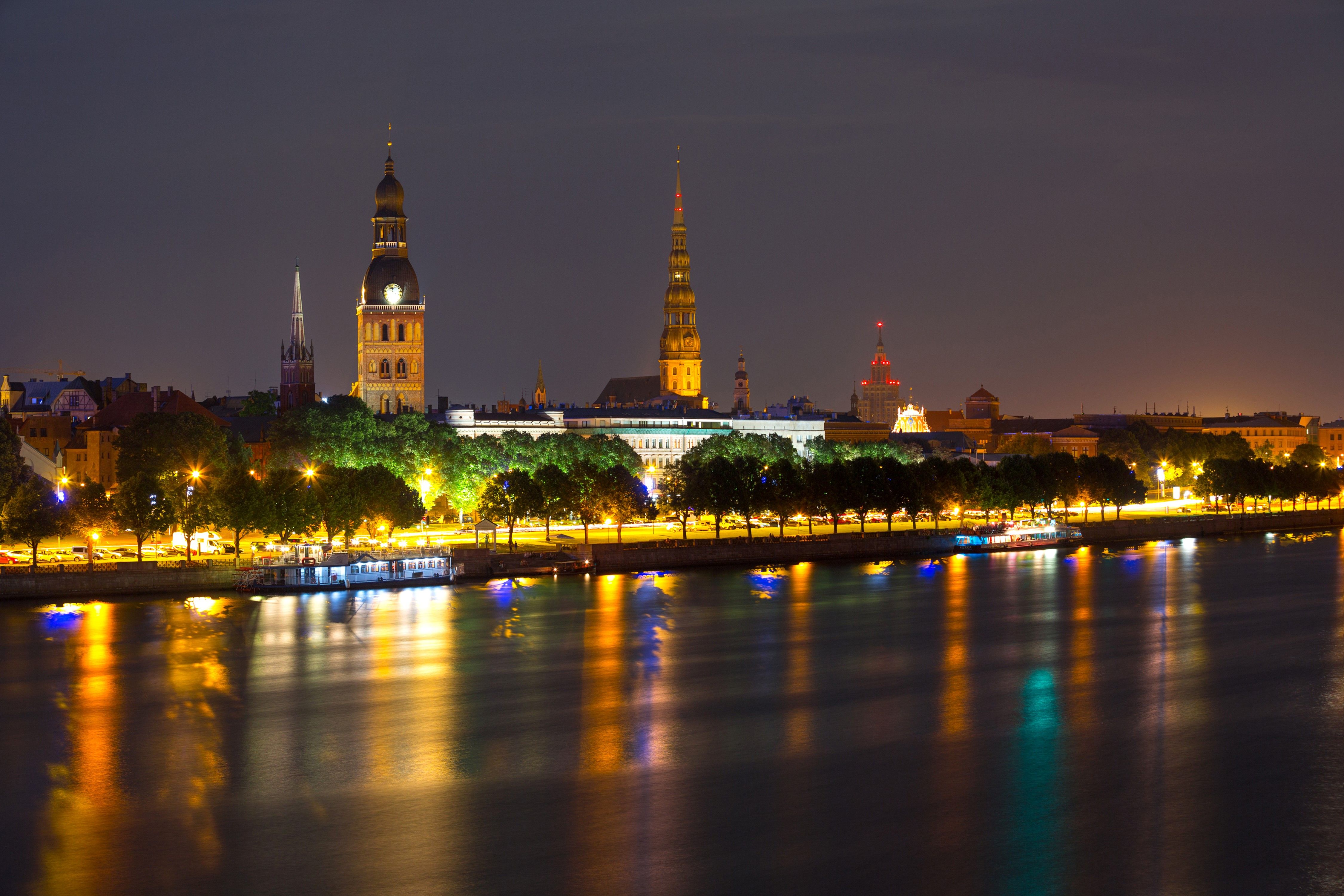 4K, 5K, Riga, Latvia, Rivers, Panorama, Waterfront. Mocah HD Wallpaper