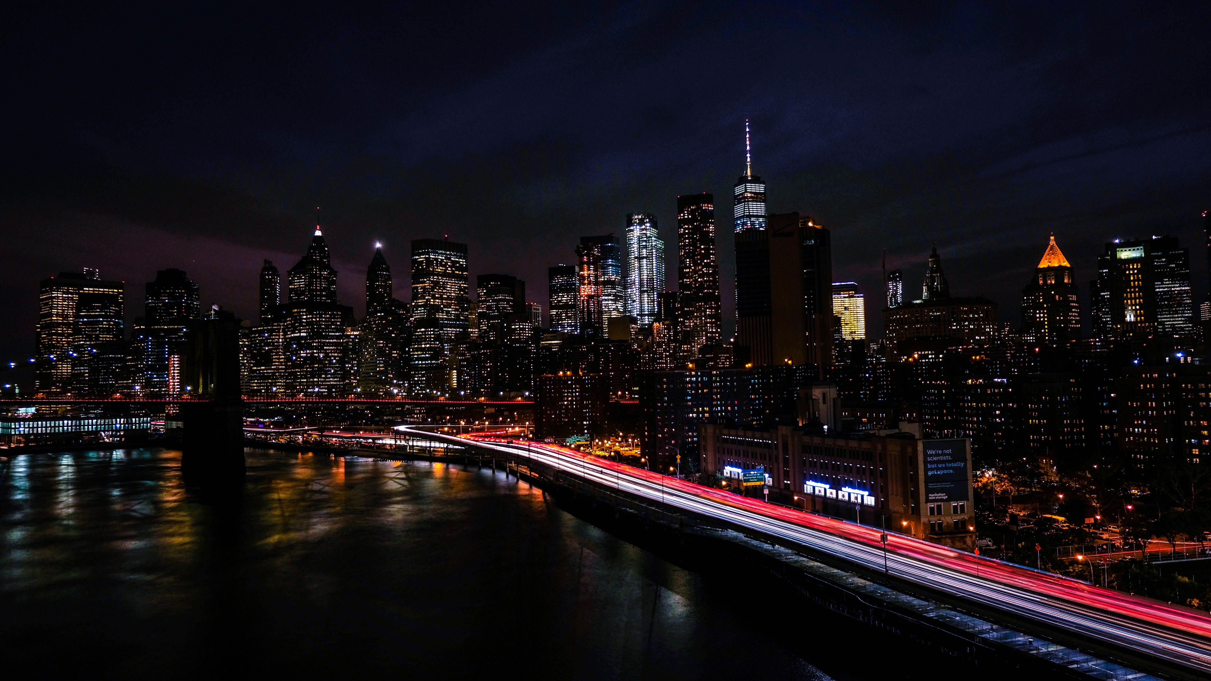 New York City 4K Wallpaper, Night, Cityscape, City lights, Timelapse, Night traffic, 5K, World