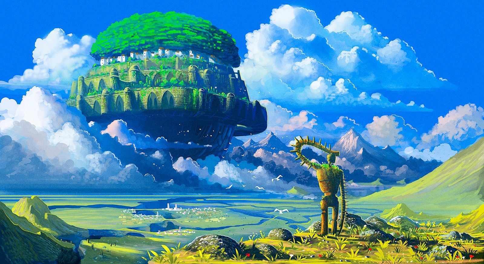 #floating island, #anime, #Castle in the Sky, #Studio Ghibli, #robot, wallpaper HD Wallpaper