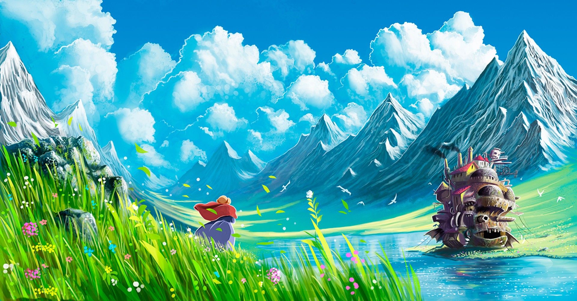 #landscape #mountains #Studio Ghibli #Howls Moving Castle #anime wallpaper. Mocah HD Wallpaper