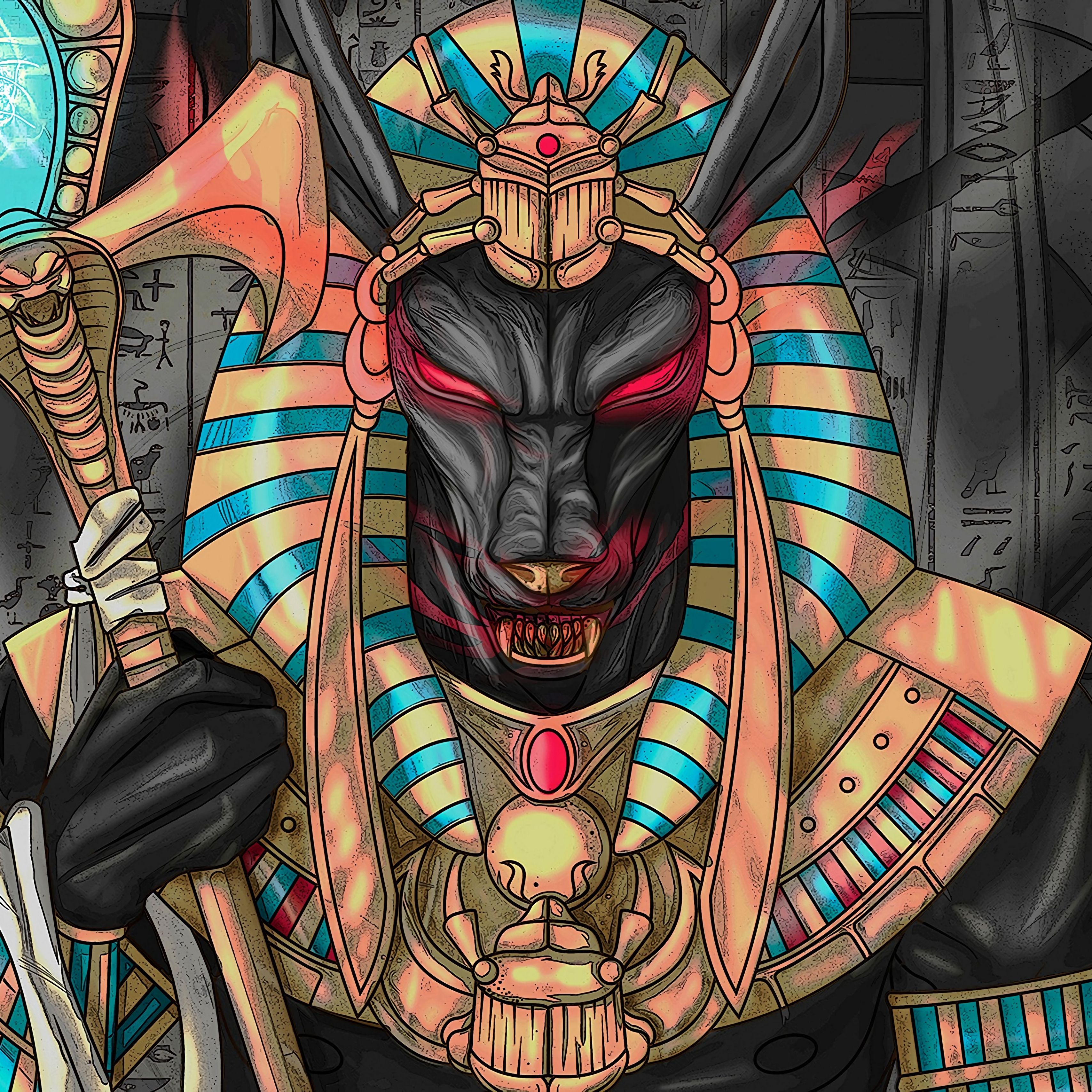 Wallpaper Wolf, Pharaoh, Art, Ancient Egypt Wallpaper iPhone