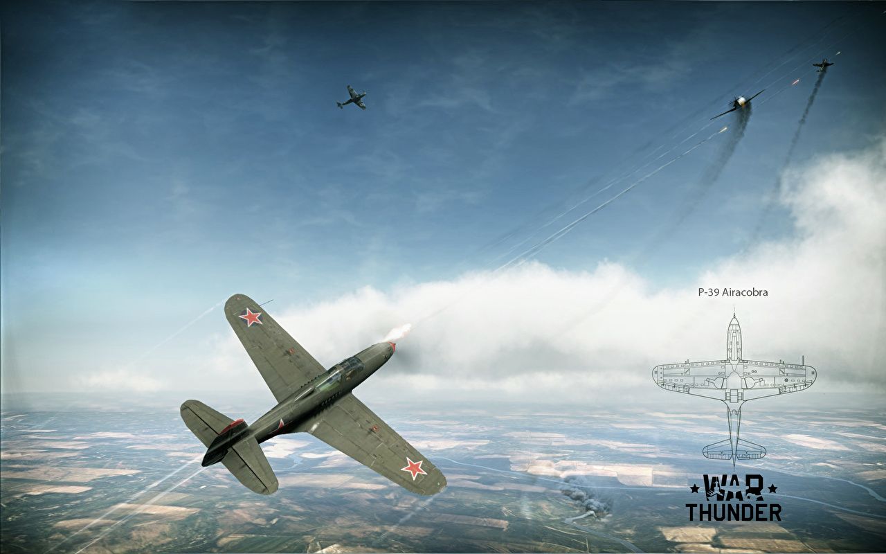 Image War Thunder Airplane P 39 Airacobra Sky Vdeo Game Clouds