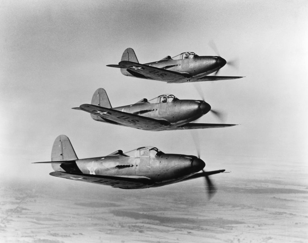 Wwii Fighter Planes. Na Squadron Of Bell P 39 Airacobra Fighter Planes Of The Army Air Corps Flying In Formation During