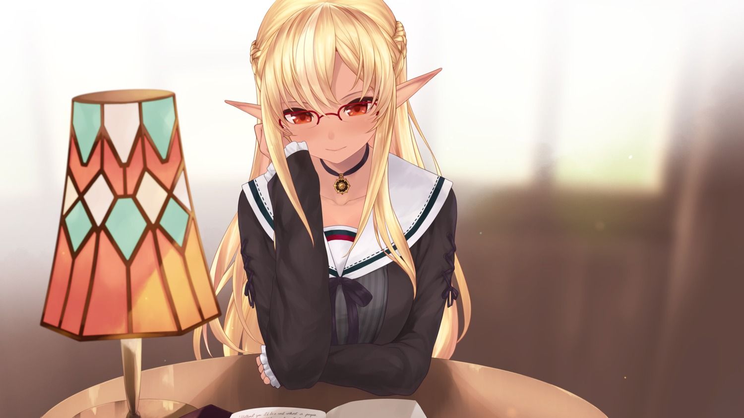 cait hololive shiranui flare megane pointy ears seifuku wallpaper