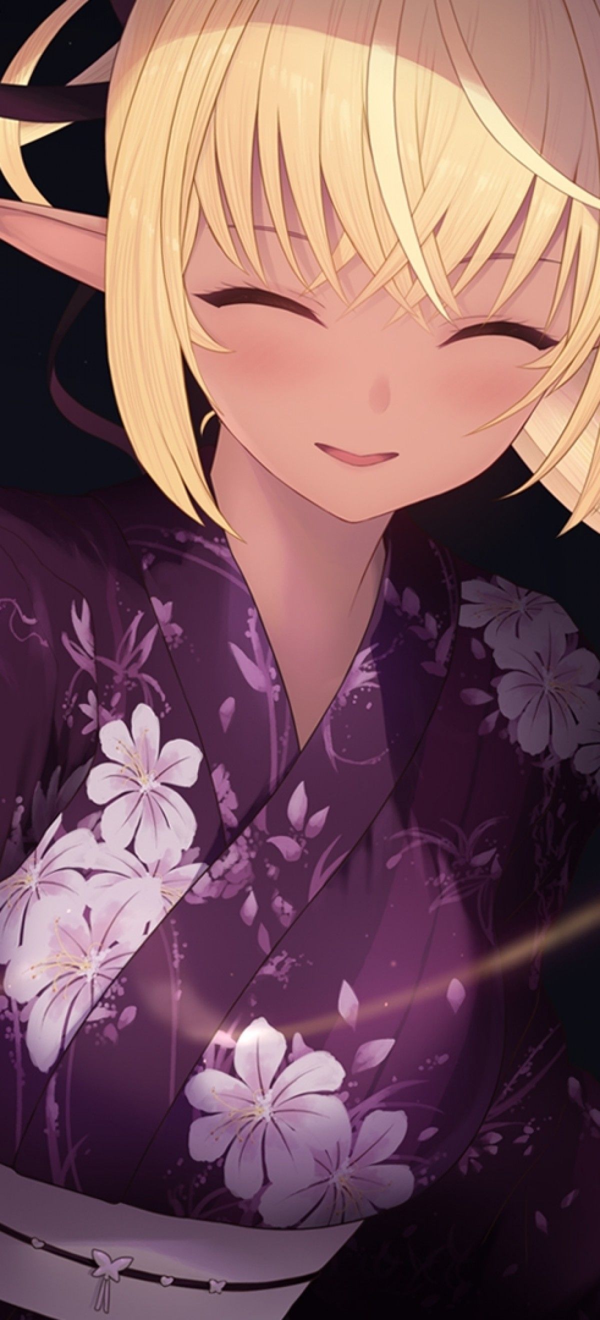 Download 1200x2640 Shiranui Flare, Hololive, Elf Ears, Kimono, Smiling, Sparkler, Blonde, Virtual Youtuber Wallpaper for Huawei P40 Pro