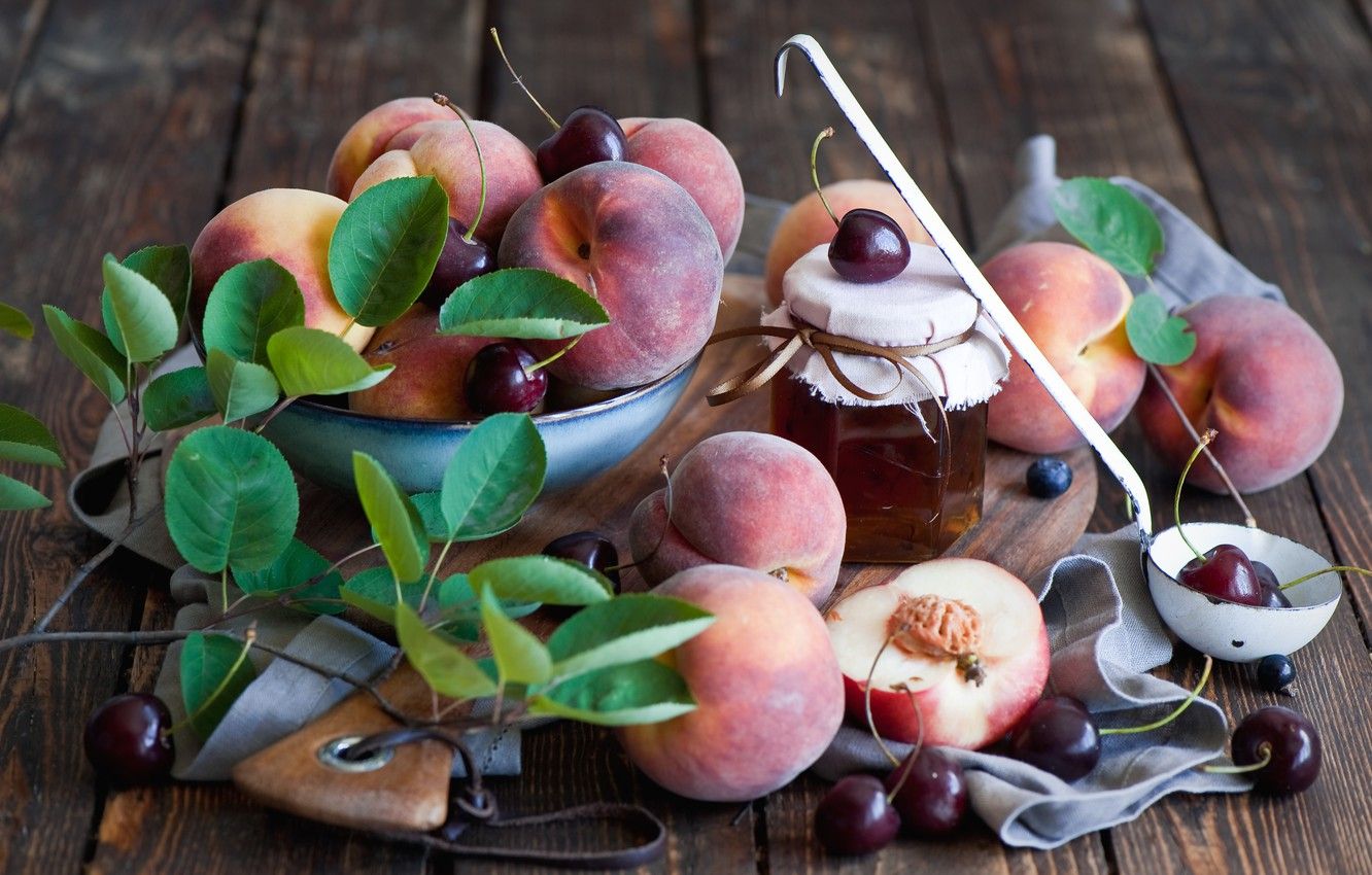 Wallpaper honey, peaches, cherry image for desktop, section еда