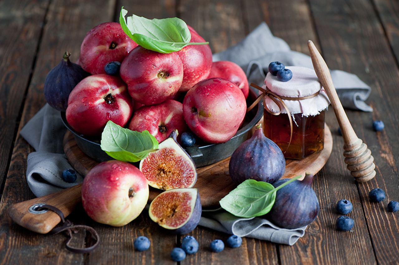 Image Honey Common fig Jar Peaches Blueberries Food Fruit
