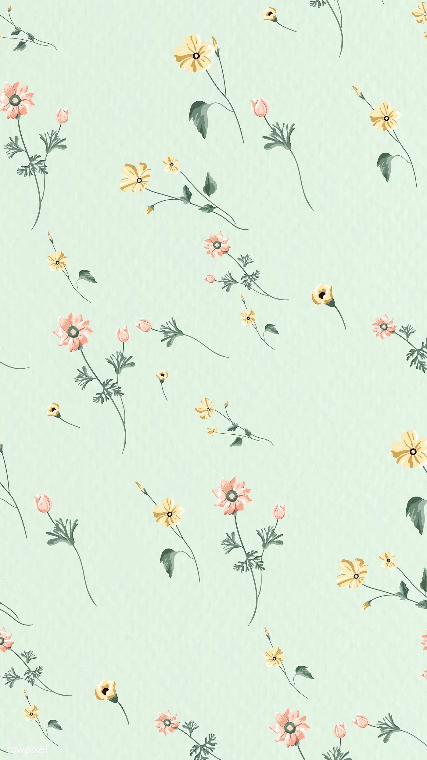 Download premium vector of Blooming flower seamless pattern on a green. Vintage flowers wallpaper, Pastel background wallpaper, Mint green wallpaper iphone