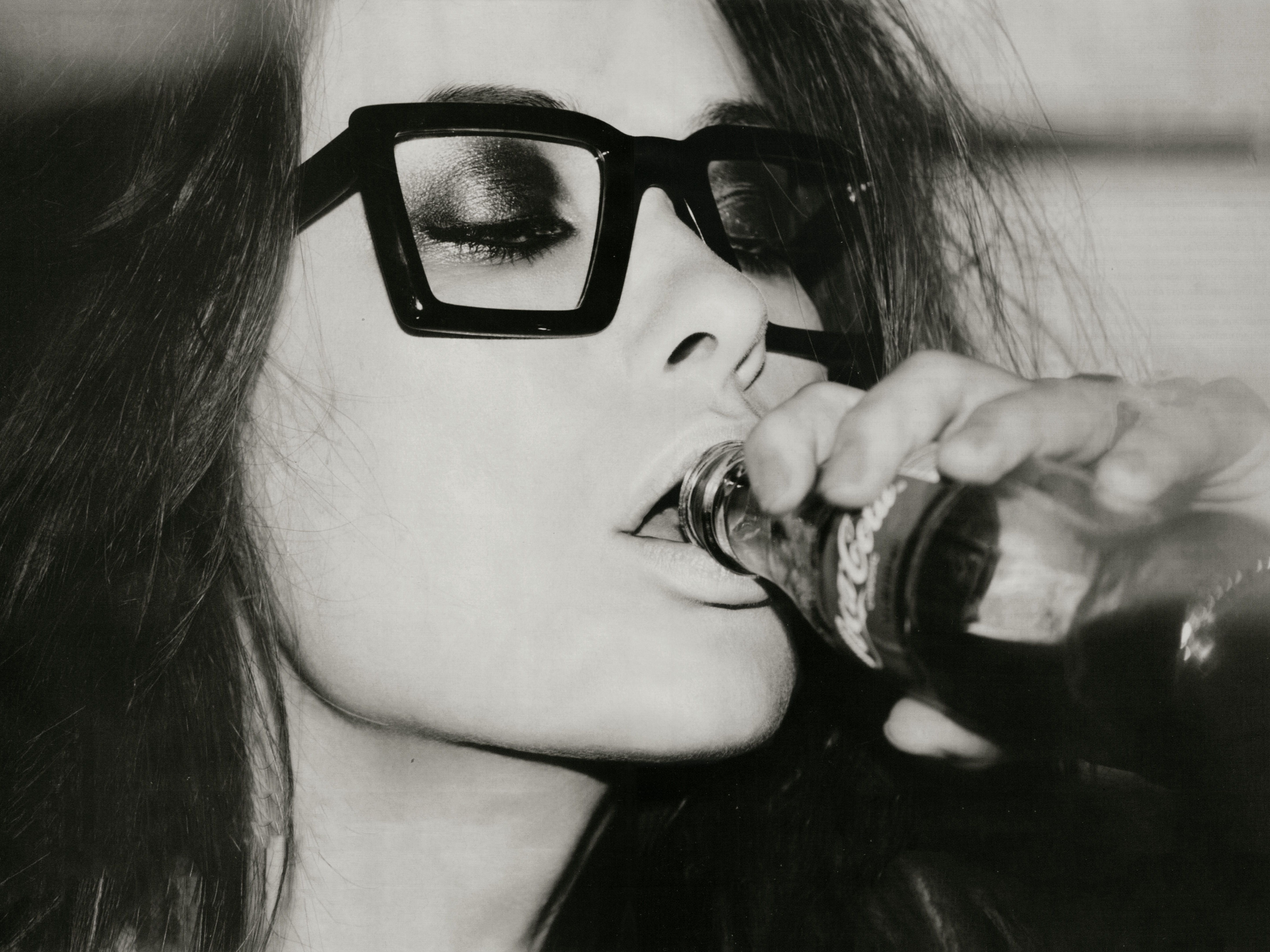 women nerd glasses monochrome drinking 5768x4326 wallpaper High Quality Wallpaper, High Definition Wallpaper