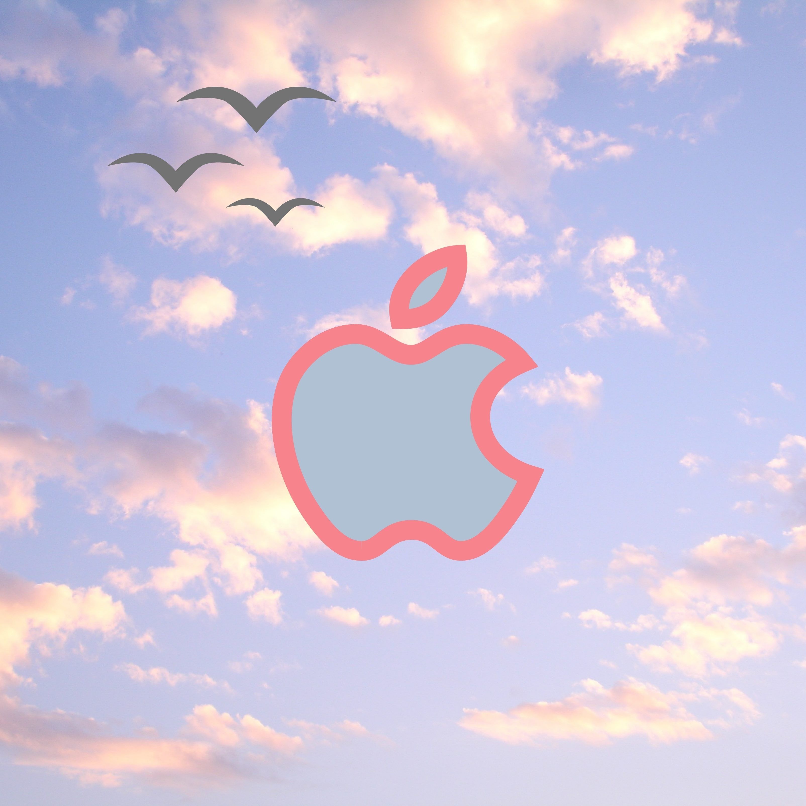 Apple Logo Pink Blue Sky Clouds Birds iPad Wallpaper iPad Wallpaper 4k iPad Wallpaper 5k free download iPad Pro, iPad Mini, iPad Air, iOS, iPadOS, Parallax, iPad retina Wallpaper