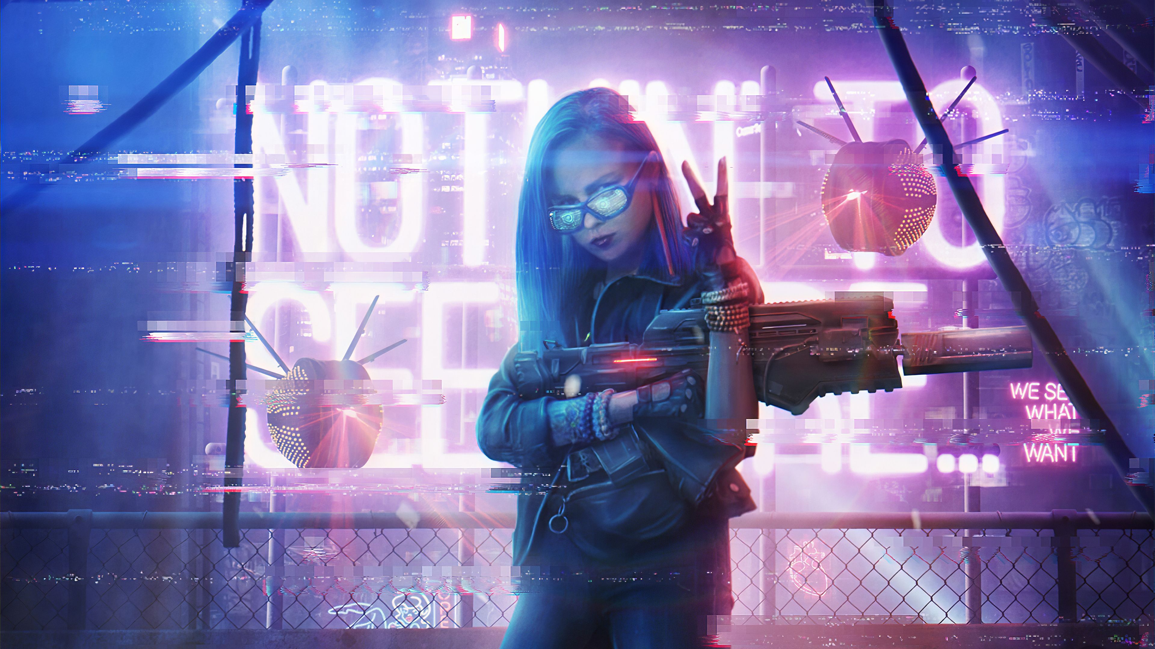 Cyberpunk Girl With Gun Neon 4k, HD Artist, 4k Wallpaper, Image, Background, Photo and Picture
