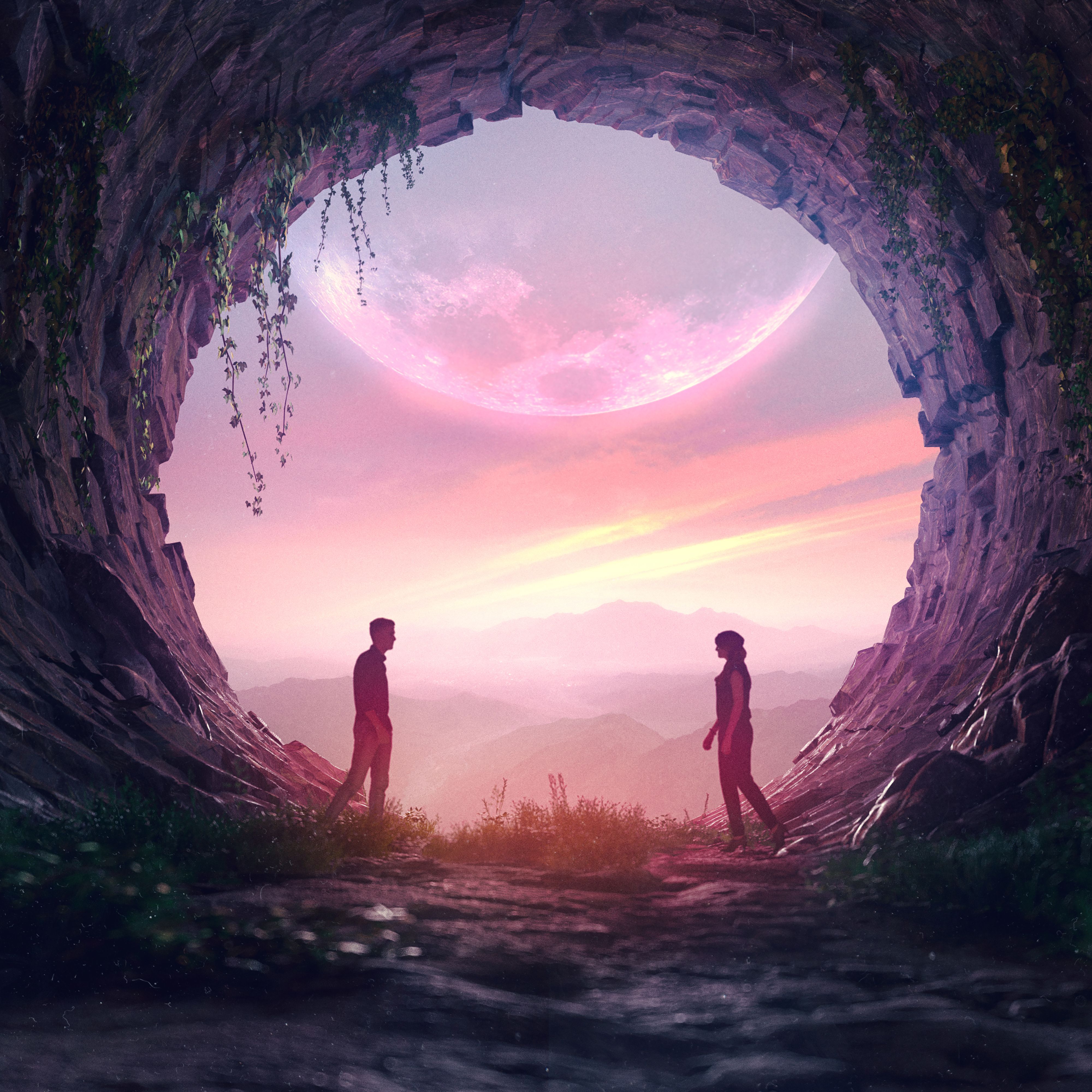 Couple 4K Wallpaper, Romantic, Lovers, Cave, Sci Fi, Aesthetic, Love