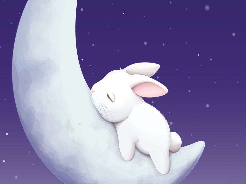 sleeping moon bunny: desktop wallpaper. Bunny wallpaper, Cute bunny cartoon, Rabbit wallpaper