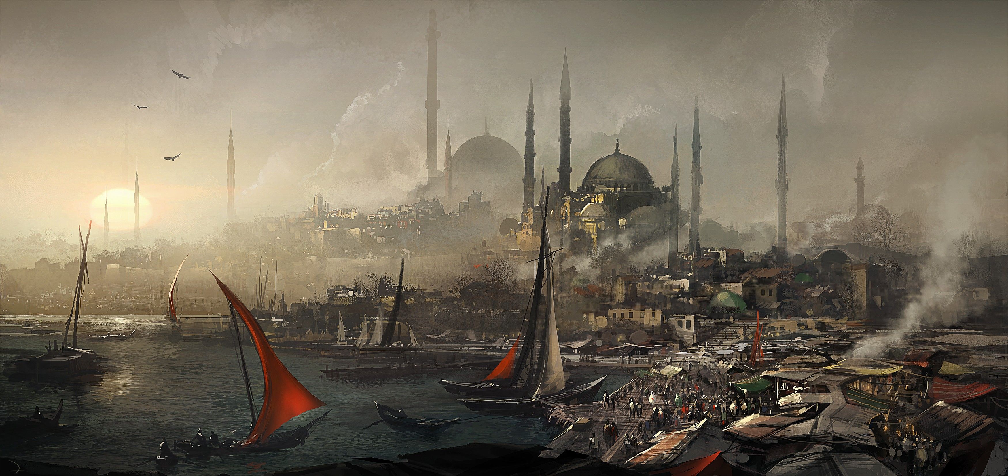 drawing, Constantinople, Istanbul, Hagia Sophia, Assassins Creed, Assassins Creed: Revelations Wallpaper HD / Desktop and Mobile Background