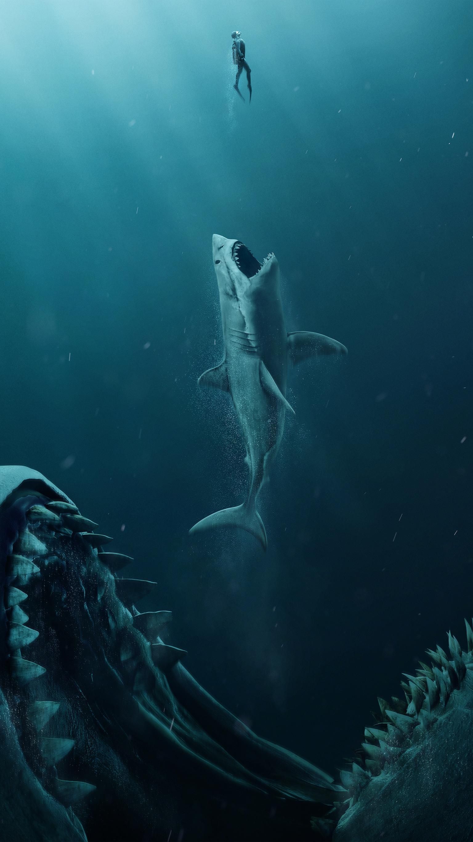The Meg (2018) Phone Wallpaper. Moviemania. Shark picture, Scary ocean, Shark art
