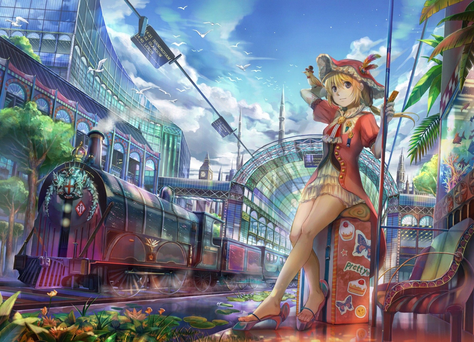 Wallpaper, anime girls, summer, jungle, mythology, detailed, mural, ART, screenshot, pc game, amusement park 2000x1443