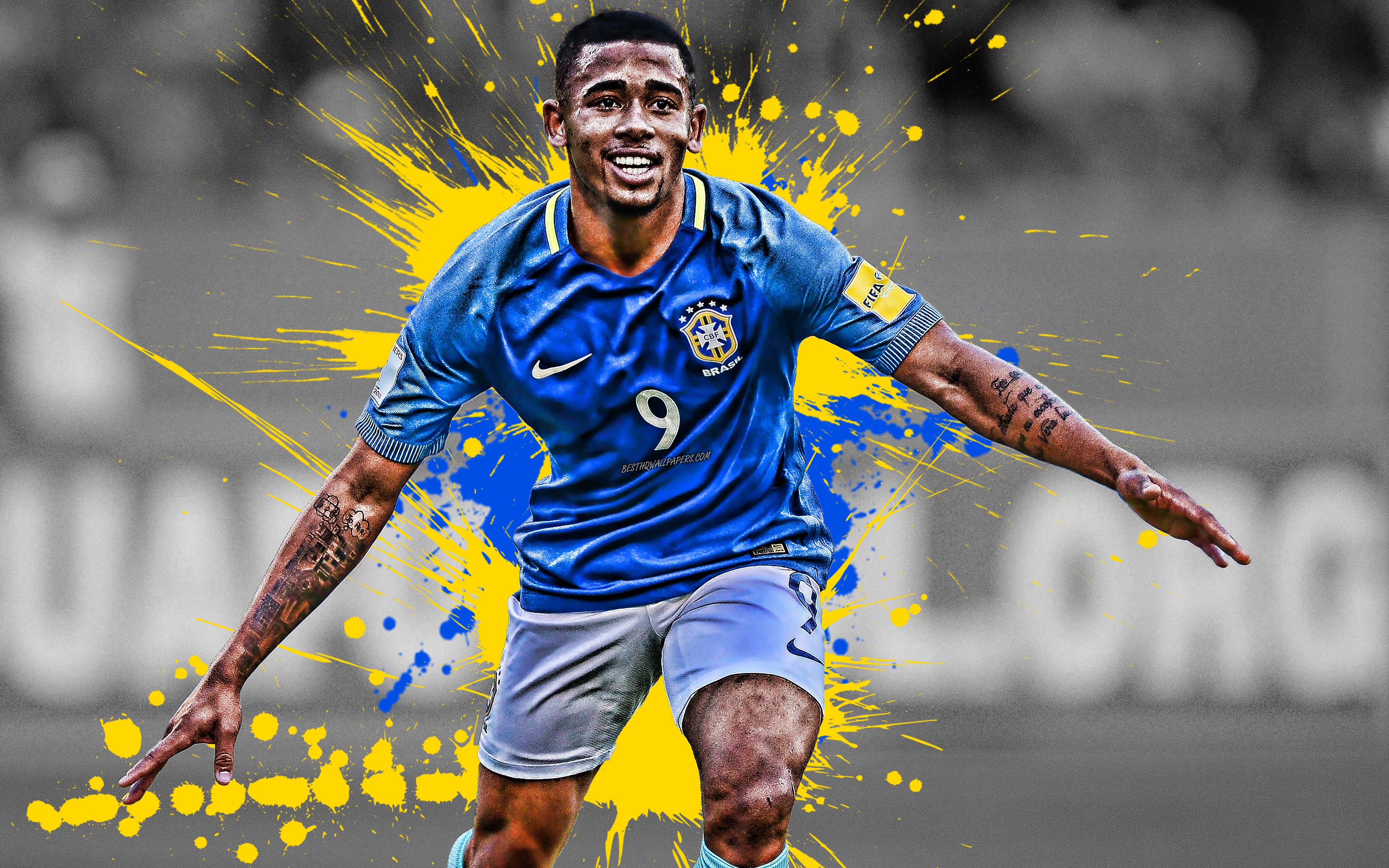 Download wallpapers Neymar Jr, art, 4k, Brazil national football team, blue  and yellow splashes of paint, grunge art, Brazilian footballer, creative  art, Brazil…