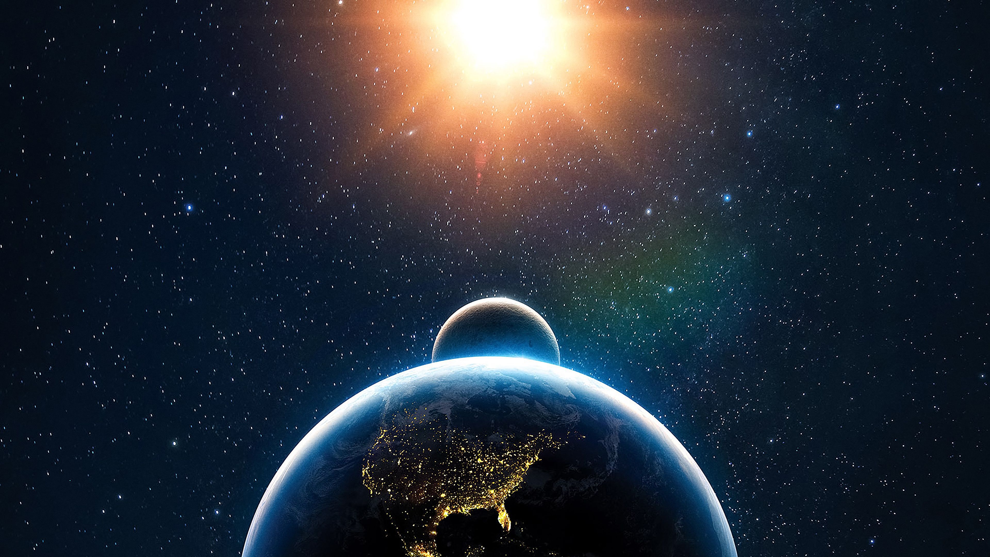 Earth, Moon, Sun, Solar system, 4k Free deskk wallpaper, Ultra HD