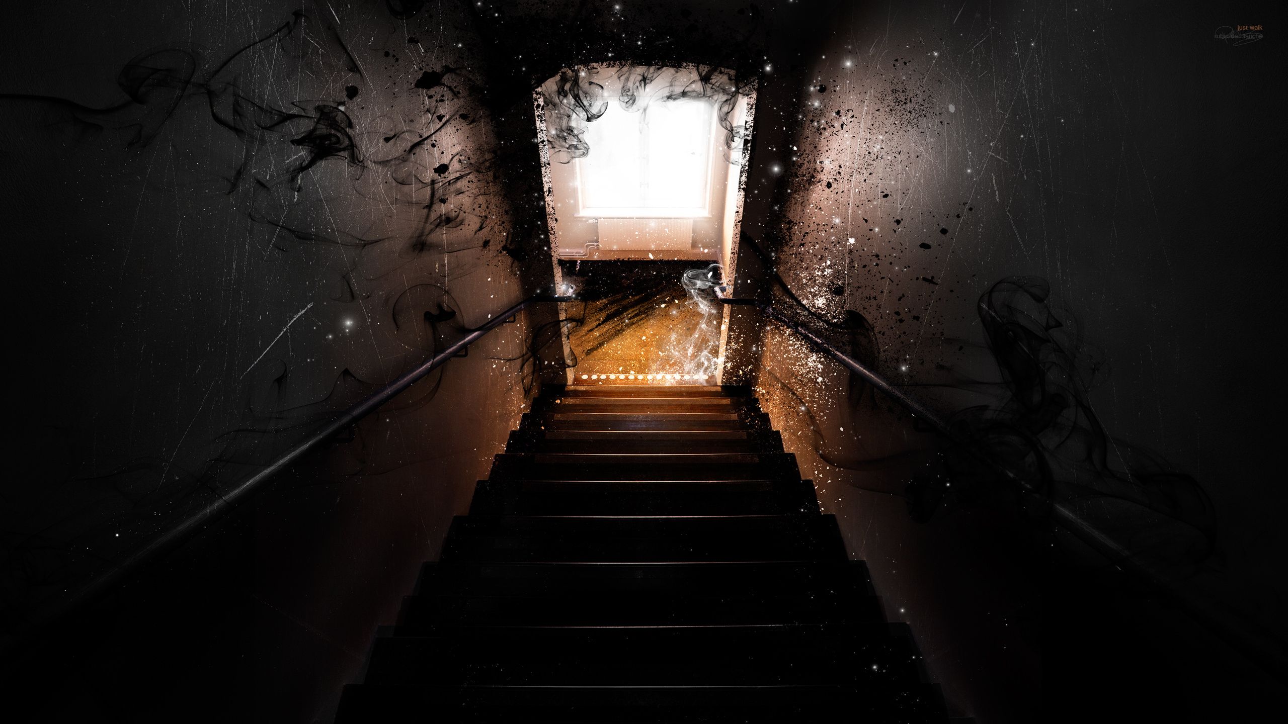 Dark horror ghost manip cg digital art evil door stairs wallpaperx1440