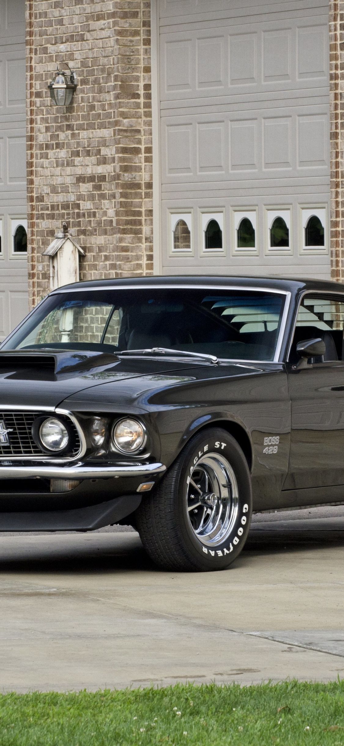 Download 1125x2436 wallpaper black, 1969 ford mustang boss iphone x 1125x2436 HD image, background, 9823