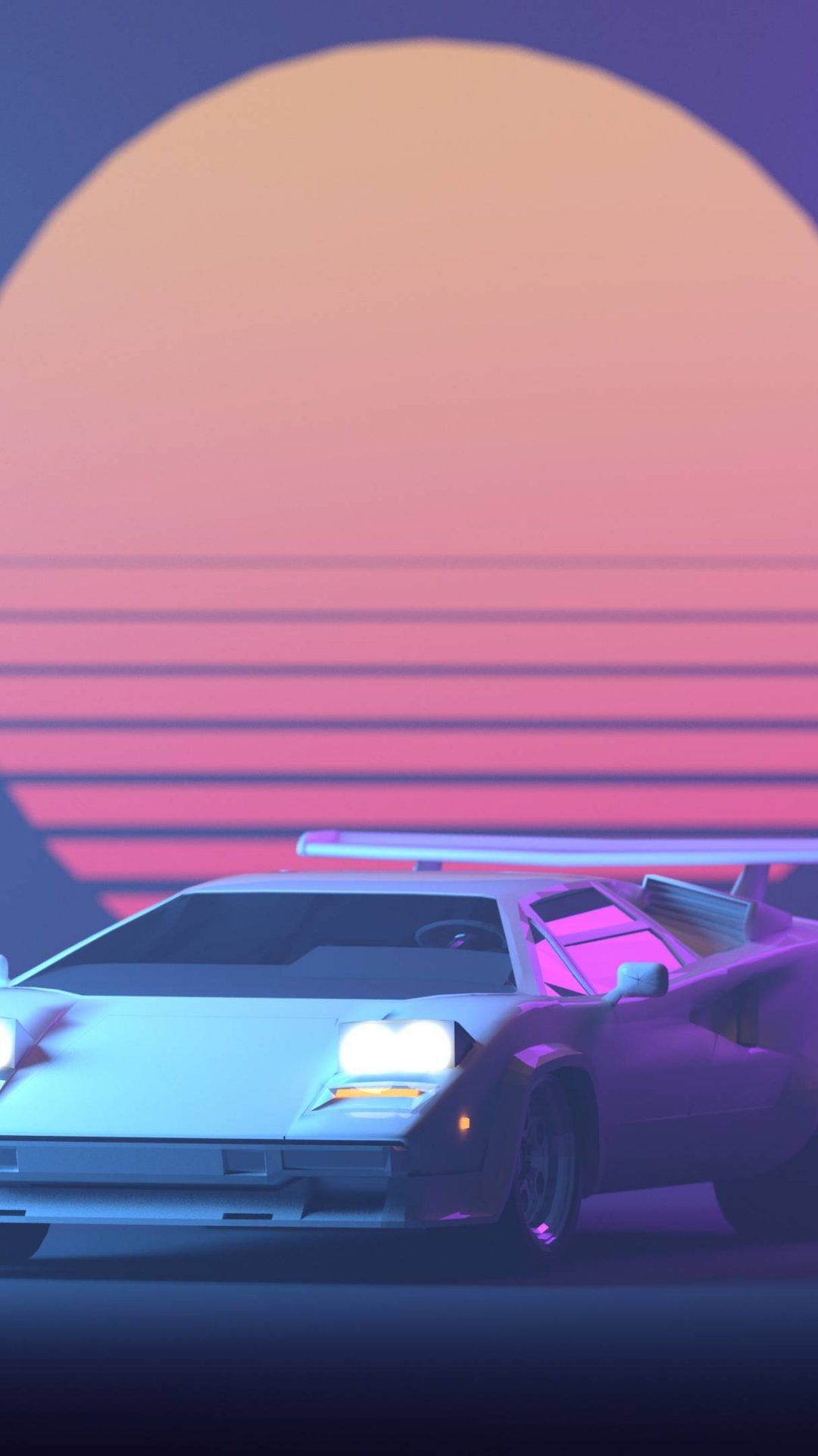 Lamborghini Retro Neon Sun 4K Wallpaper