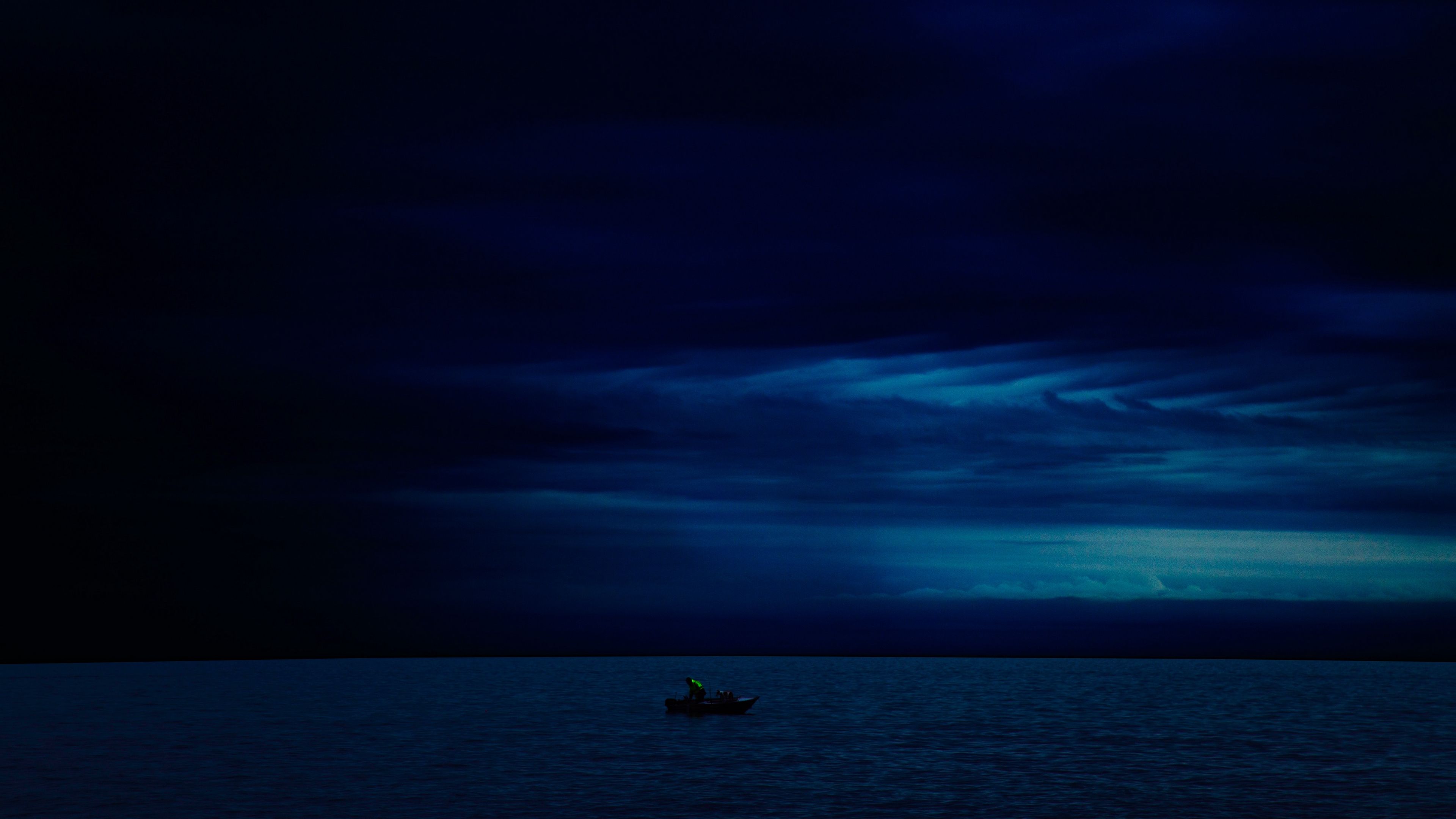 boat, night, horizon, dark 4k Night, Horizon, Boat. Ocean at night, Ocean wallpaper, Nature wallpaper