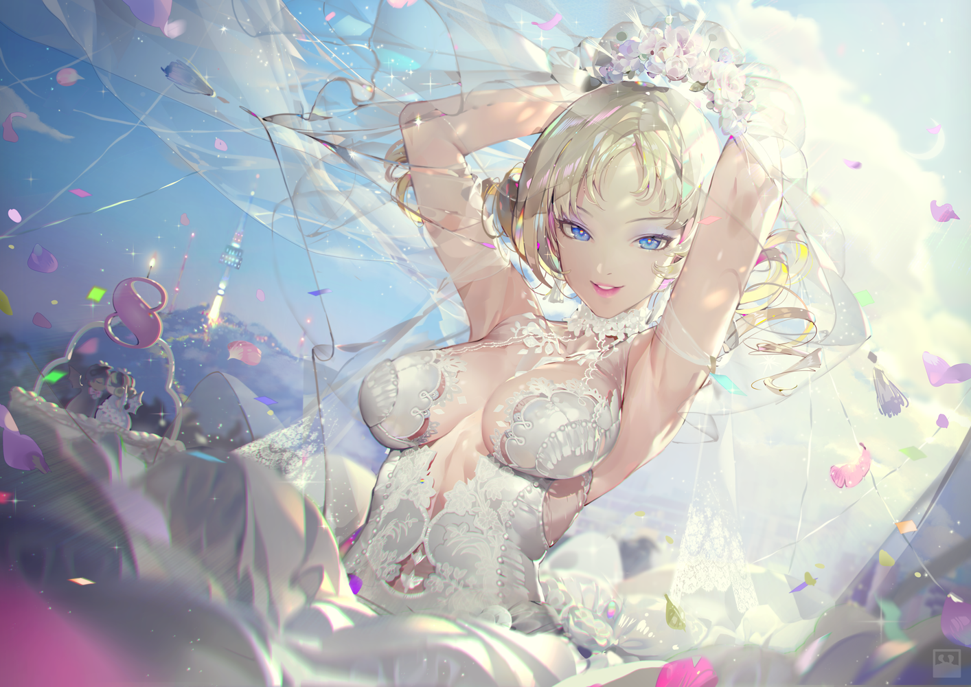 Wallpaper, anime girls, wedding dress, Catherine, Crab D 1414x1000