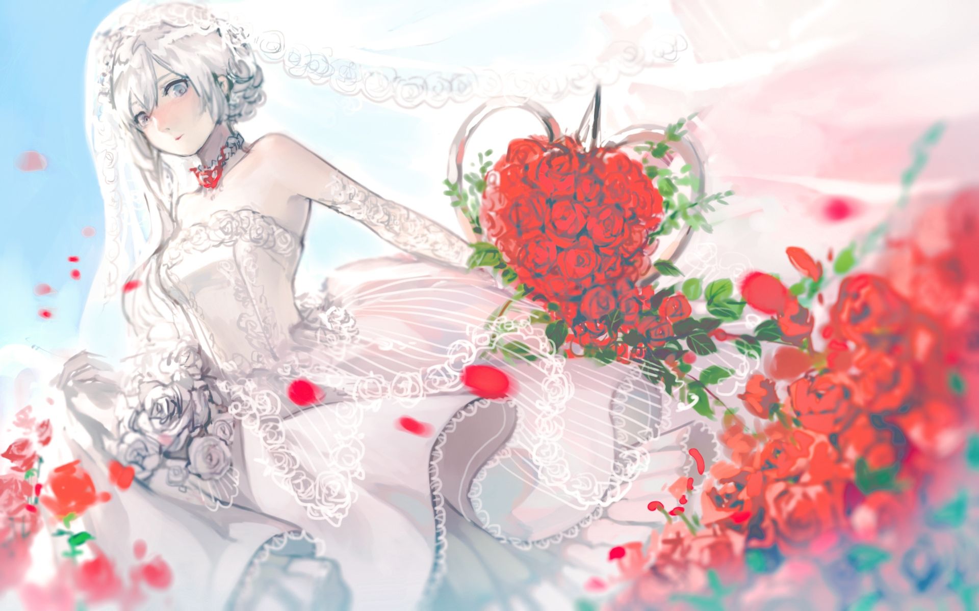 Wallpaper Bride, Snow White, Anime Games, Roses, Sinoalice, Wedding Dress