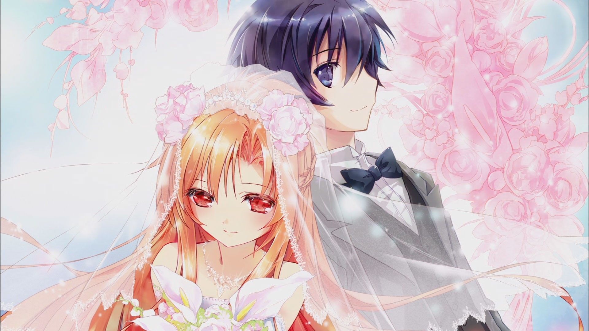 anime, anime boys, wedding dresses, anime girls, weddings, Sword Art Online, Yuuki Asuna, Kirigaya Kazuto wallpaper