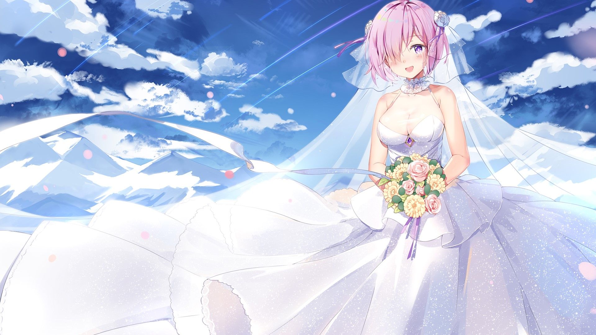 Wallpaper / wedding dress, pink hair, anime girls