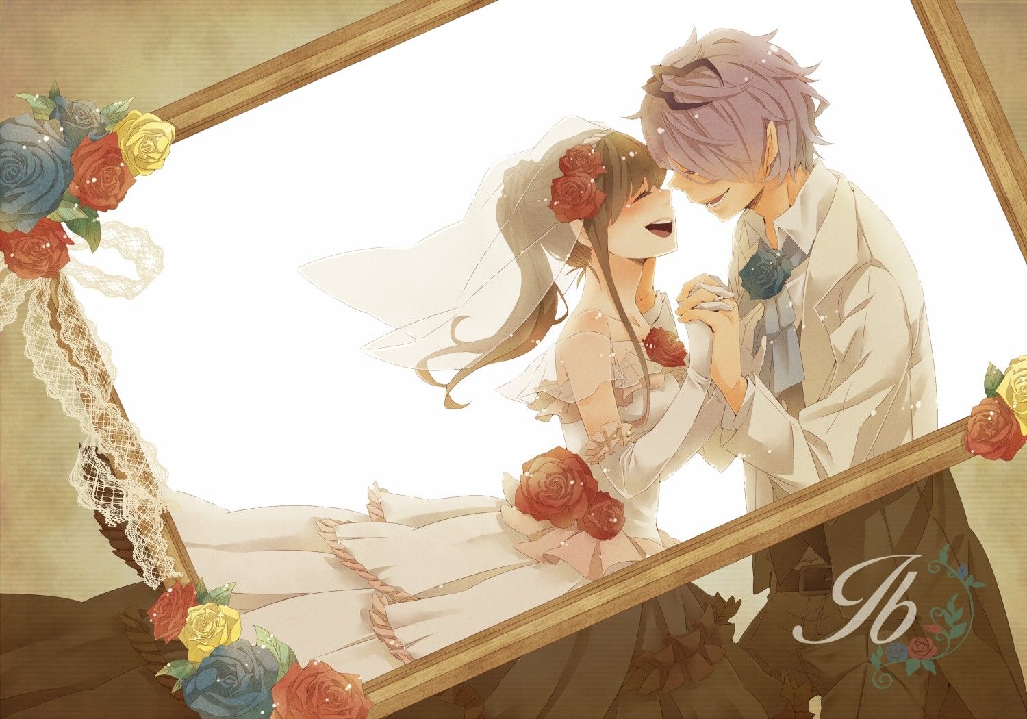 Download wallpaper girl, guy, anime, art, wedding dress, Kazuma
