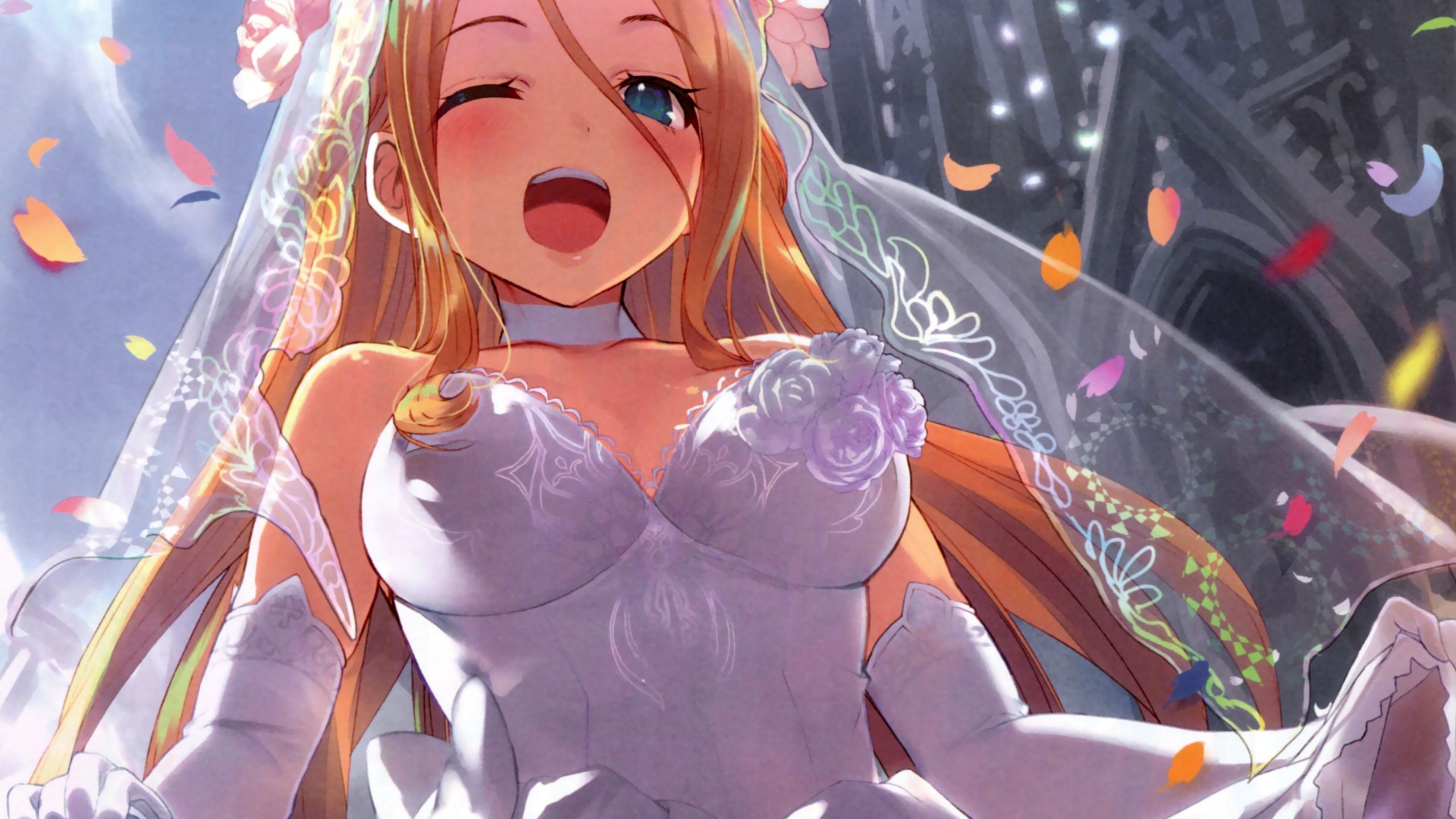 Desktop Wallpaper Wedding Dress, Happy Anime Girl, Blonde Anime, HD Image, Picture, Background, 69vxc5