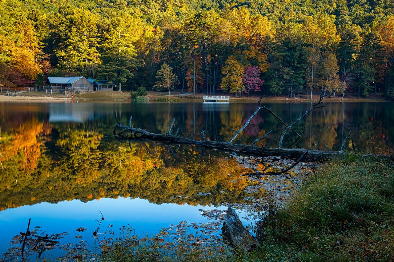 Desktop Wallpaper USA Lake Trahlyta Georgia Autumn Nature Forests