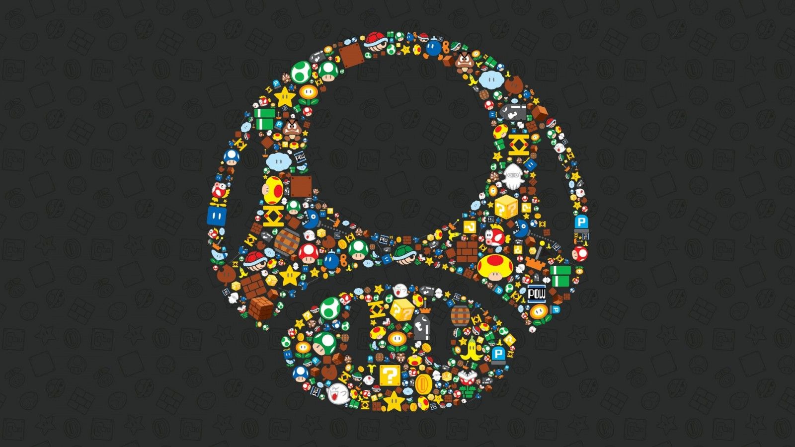 Wallpaper, video games, window, collage, spiral, symmetry, glass, pattern, circle, Nintendo, Mario Bros, Toad character, color, design, jewellery, earrings, number, fashion accessory 1920x1080