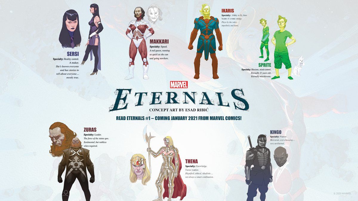 Marvel Entertainment die. Never win. A new vision for the Eternals arrives at Marvel Comics in January 2021. Take a look at artist Esad Ribić's concept art for Eternals