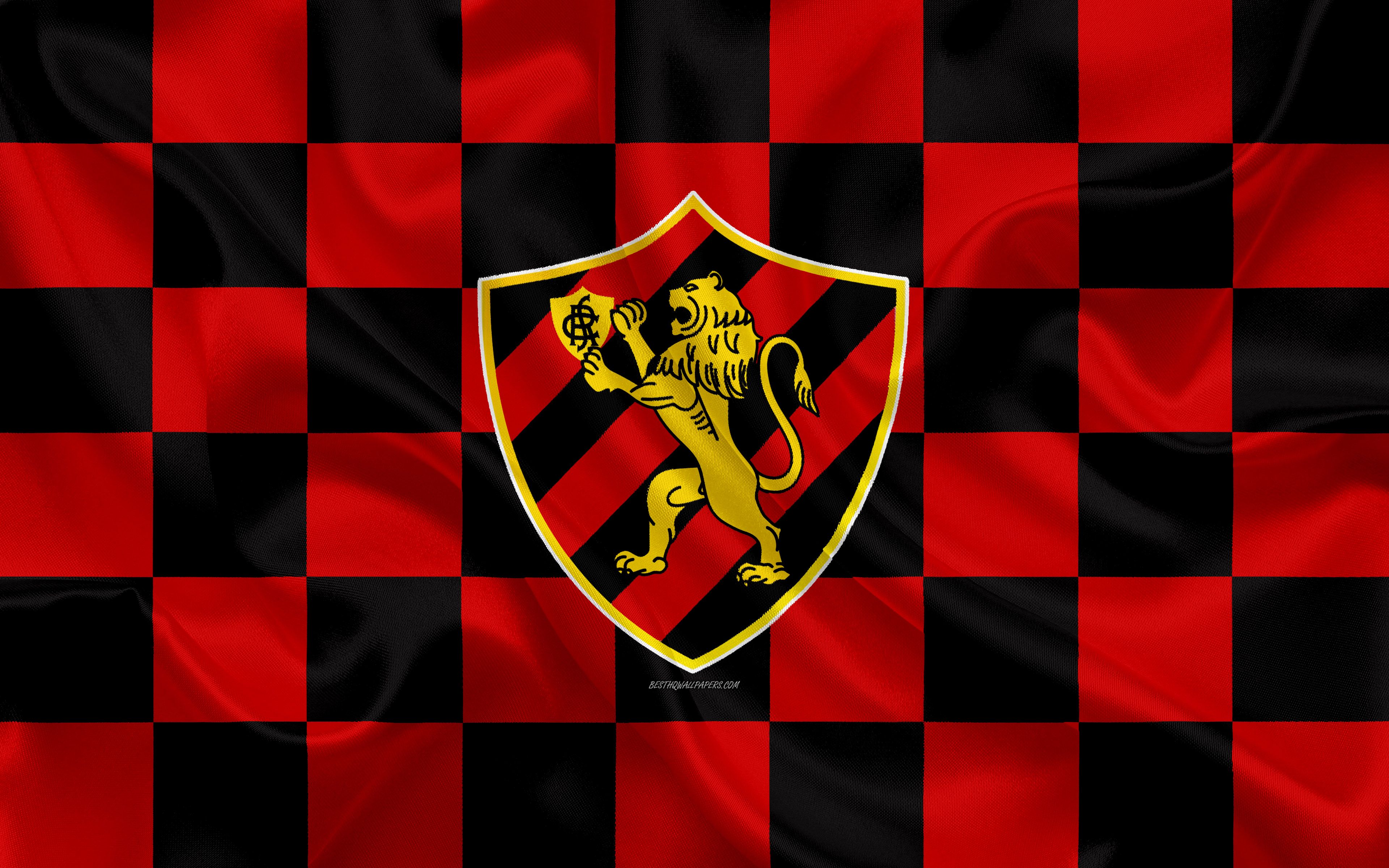 Download wallpaper Sport Club do Recife, 4k, logo, creative art, black and red checkered flag, Brazilian football club, Serie A, emblem, silk texture, Recife, Brazil, Sport Recife FC for desktop with resolution