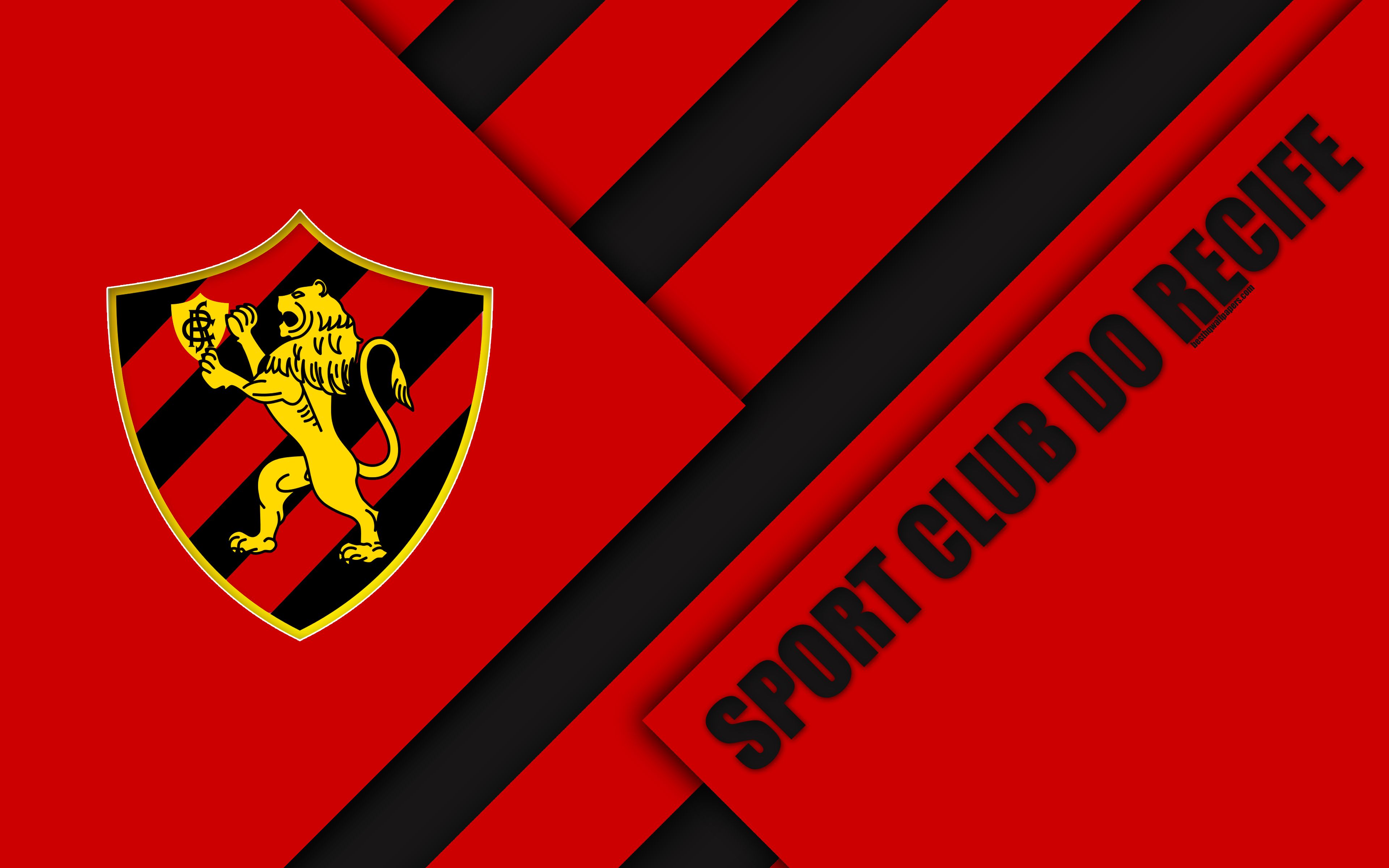 Download wallpaper Sport Club do Recif FC, Pernambuco, Brazil, 4k, material design, red black abstraction, Brazilian football club, Serie A, football for desktop with resolution 3840x2400. High Quality HD picture wallpaper