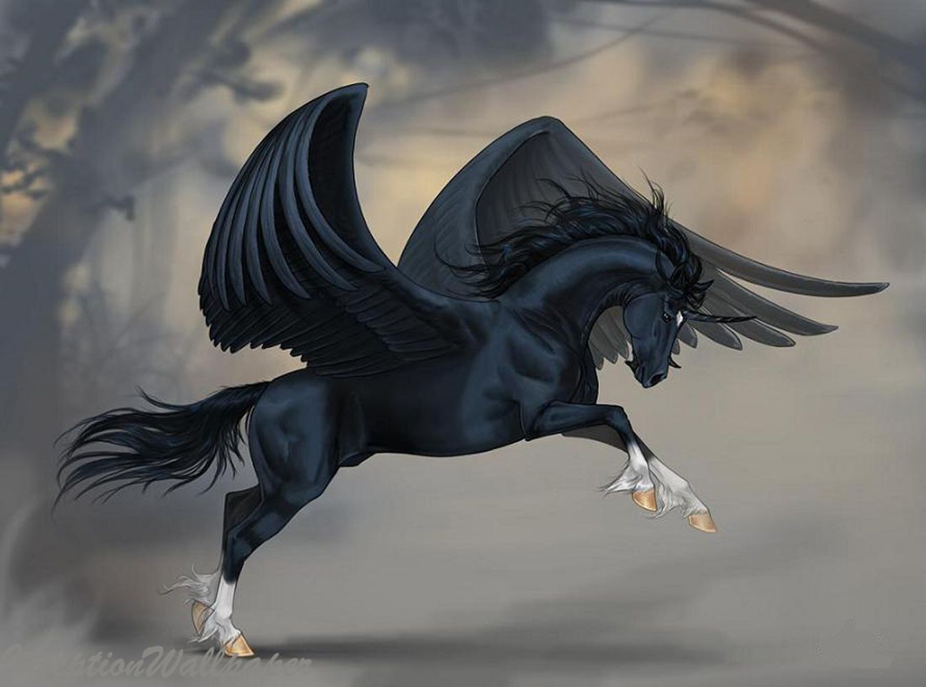 Black Unicorns with Wings Wallpaper