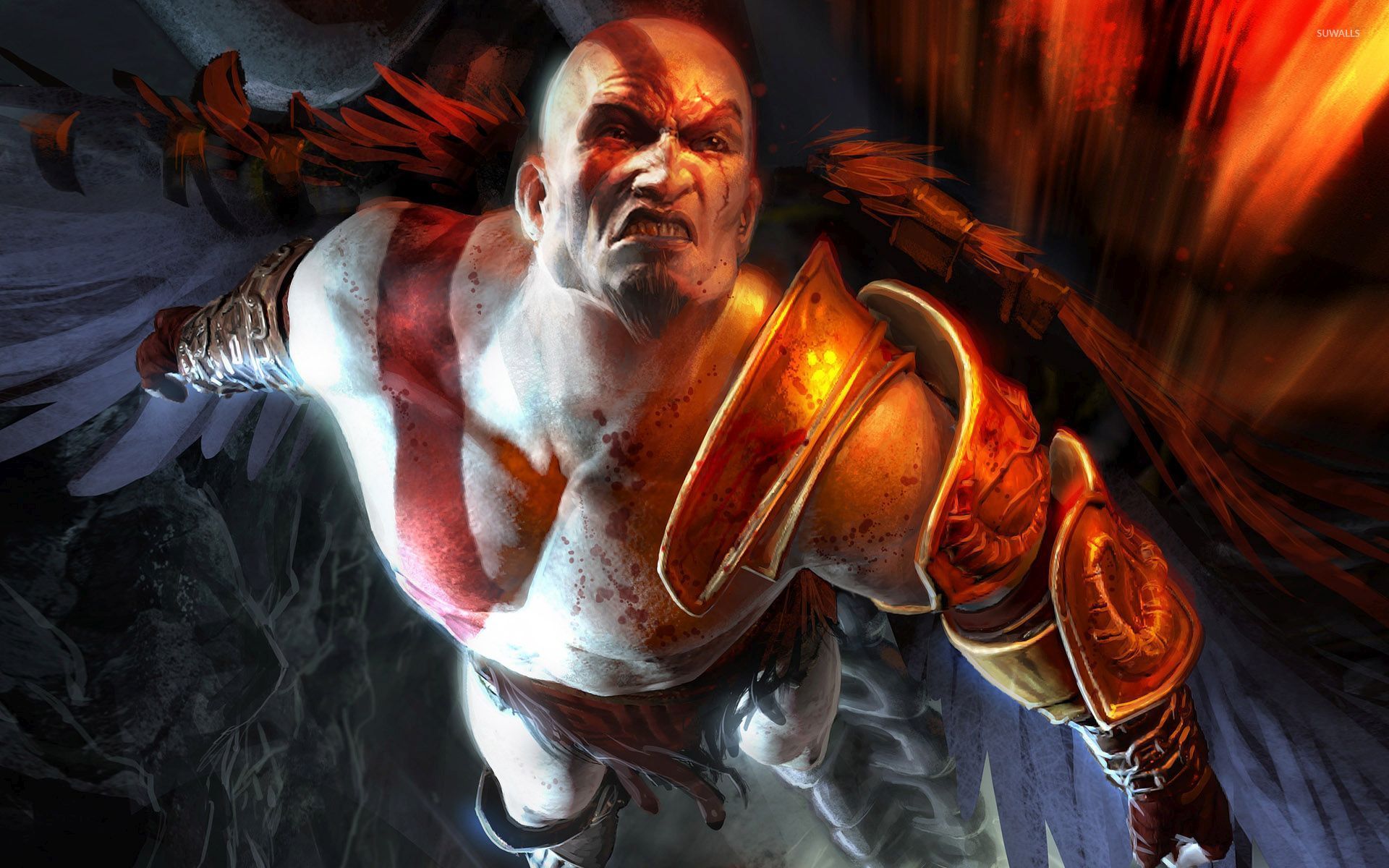 Flying Kratos in God of War wallpaper