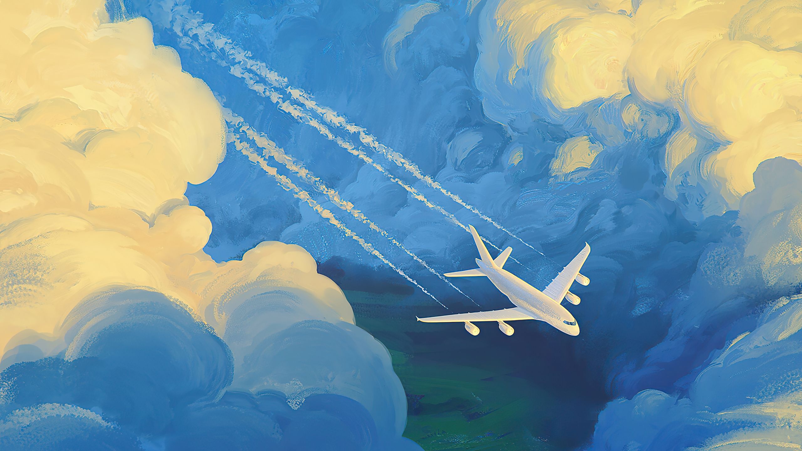 PLane in the clouds Artwork Wallpaper 4k Ultra HD