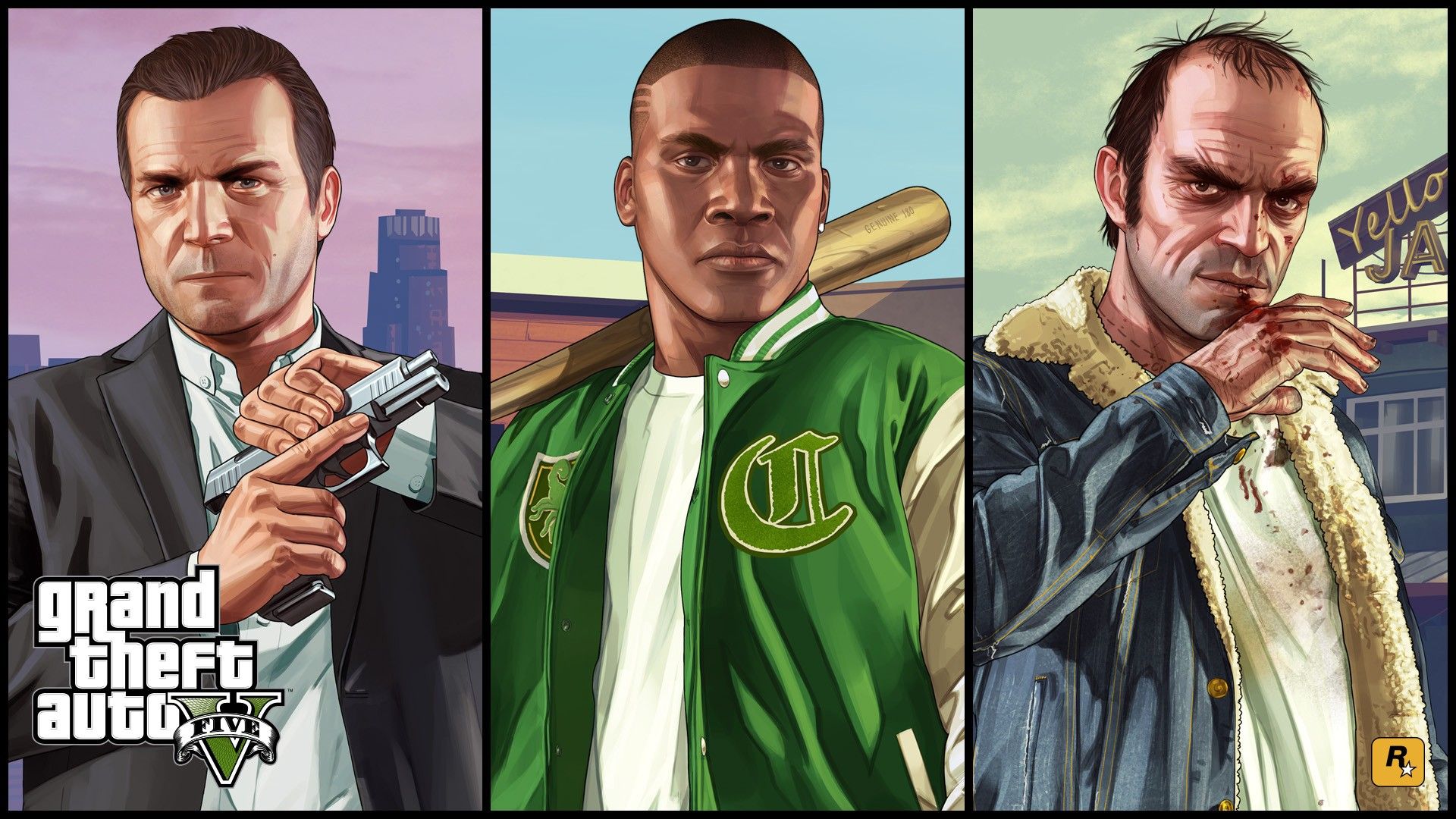 Wallpaper, video games, Grand Theft Auto V, Grand Theft Auto, Trevor Philips, Franklin Clinton, Michael De Santa, screenshot, speech 1920x1080