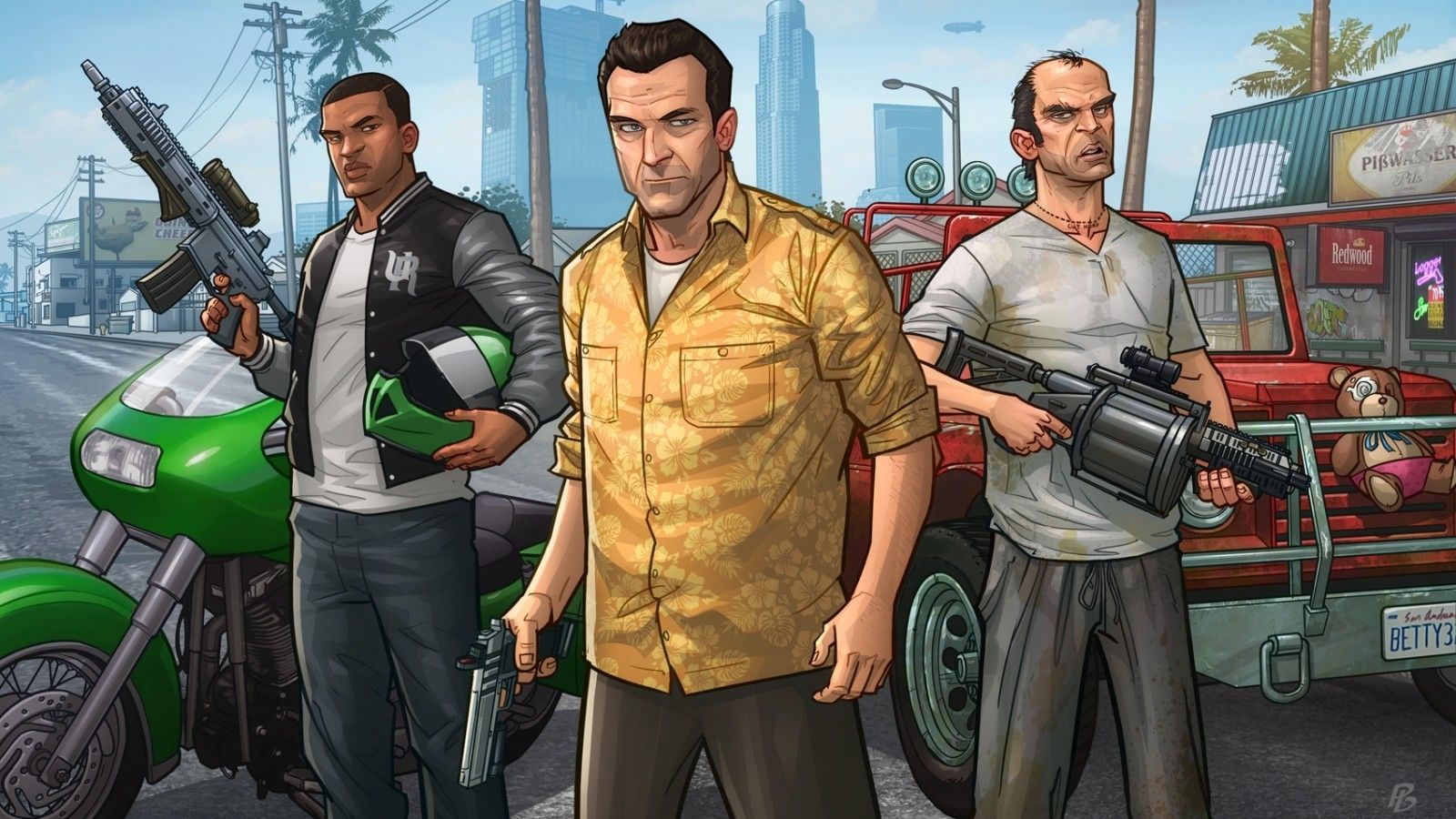 Download 1600x900 Gta V Characters, Trevor, Franklin Clinton, Michael De Santa Wallpaper