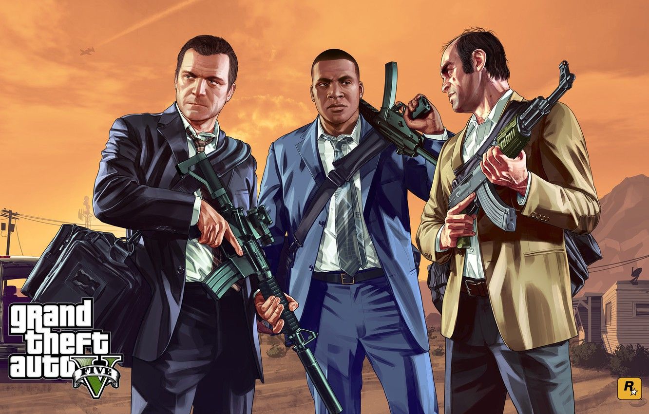 Wallpaper Costume, The Bandits, Bag, AK 47, Machines, Rockstar, Gta, Grand Theft Auto V, GTA V, Gta 5, Franklin Clinton, M4, Trevor Phillips, Michael Townley Image For Desktop, Section игры