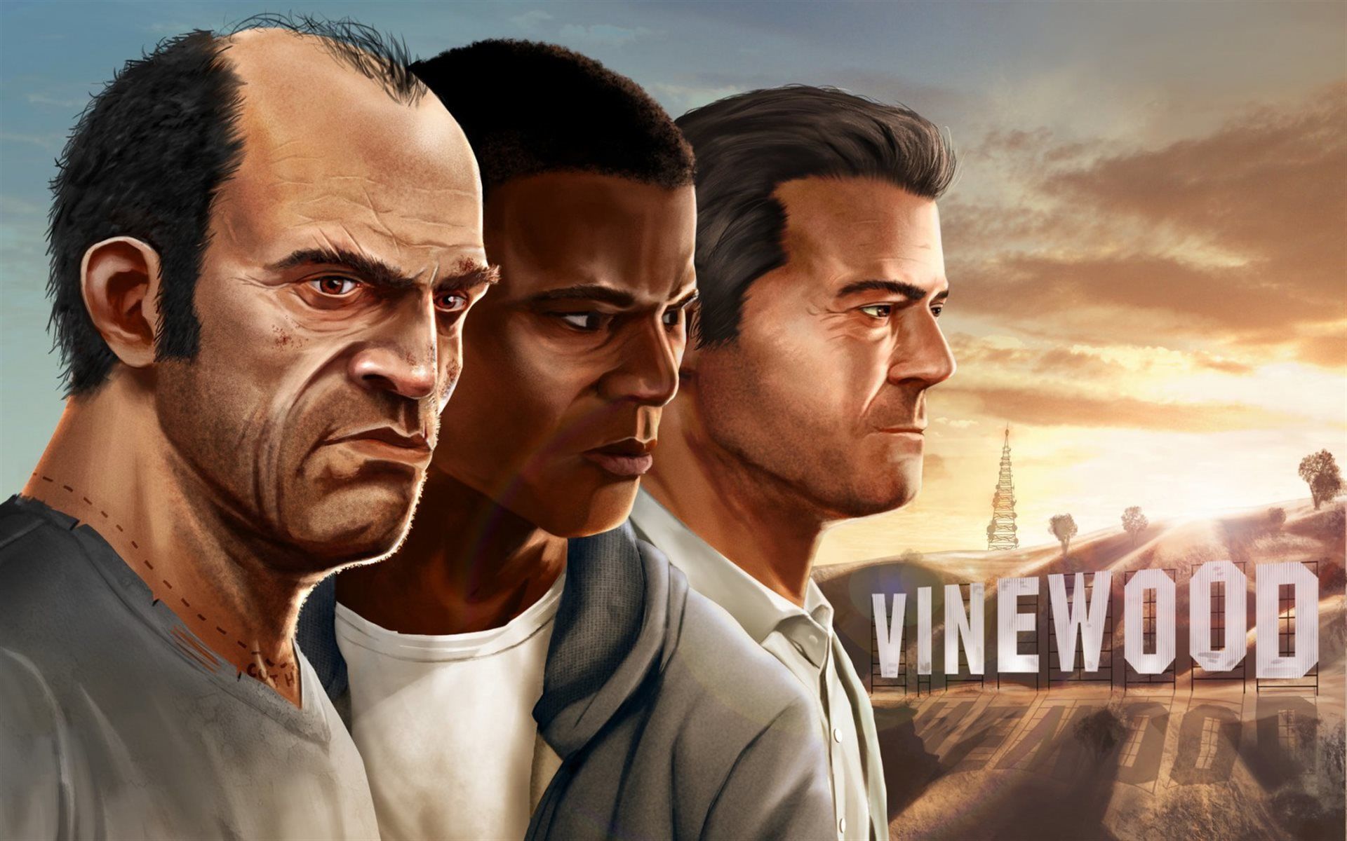 Download wallpaper GTA 5, GTA V, Grand Theft Auto V, Michael De Santa, Franklin Clinton, Trevor Phillips for desktop with resolution 1920x1200. High Quality HD picture wallpaper