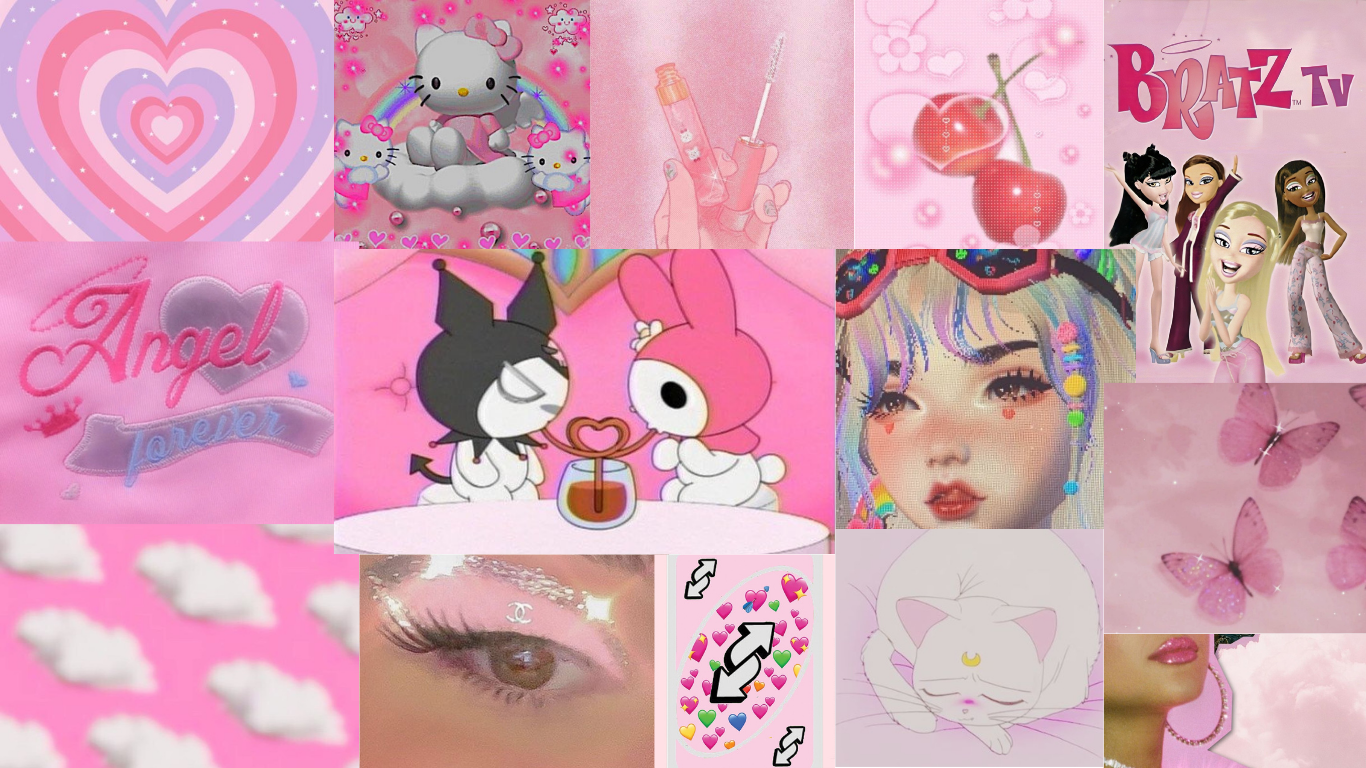 Download Cartoon Characters Pink Cyber Y2K Aesthetic Wallpaper