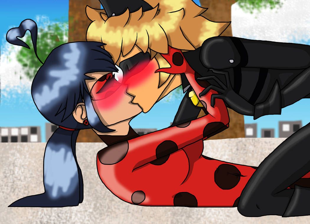 Ladybug and Cat Noir Kiss by spyrofan245.