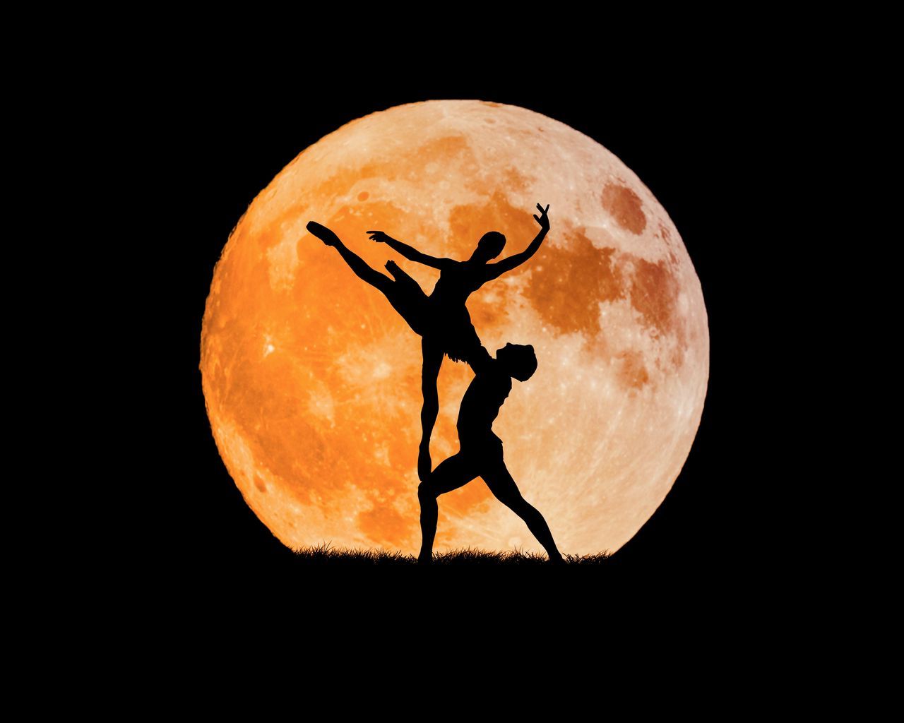 Download wallpaper 1280x1024 ballet, moon, silhouette standard 5:4 HD background
